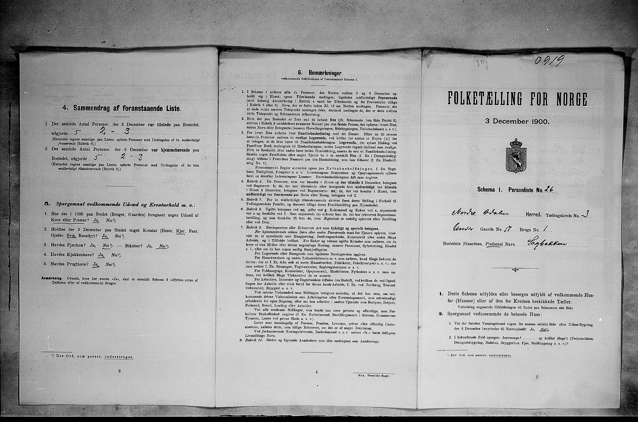 SAH, 1900 census for Nord-Odal, 1900, p. 338