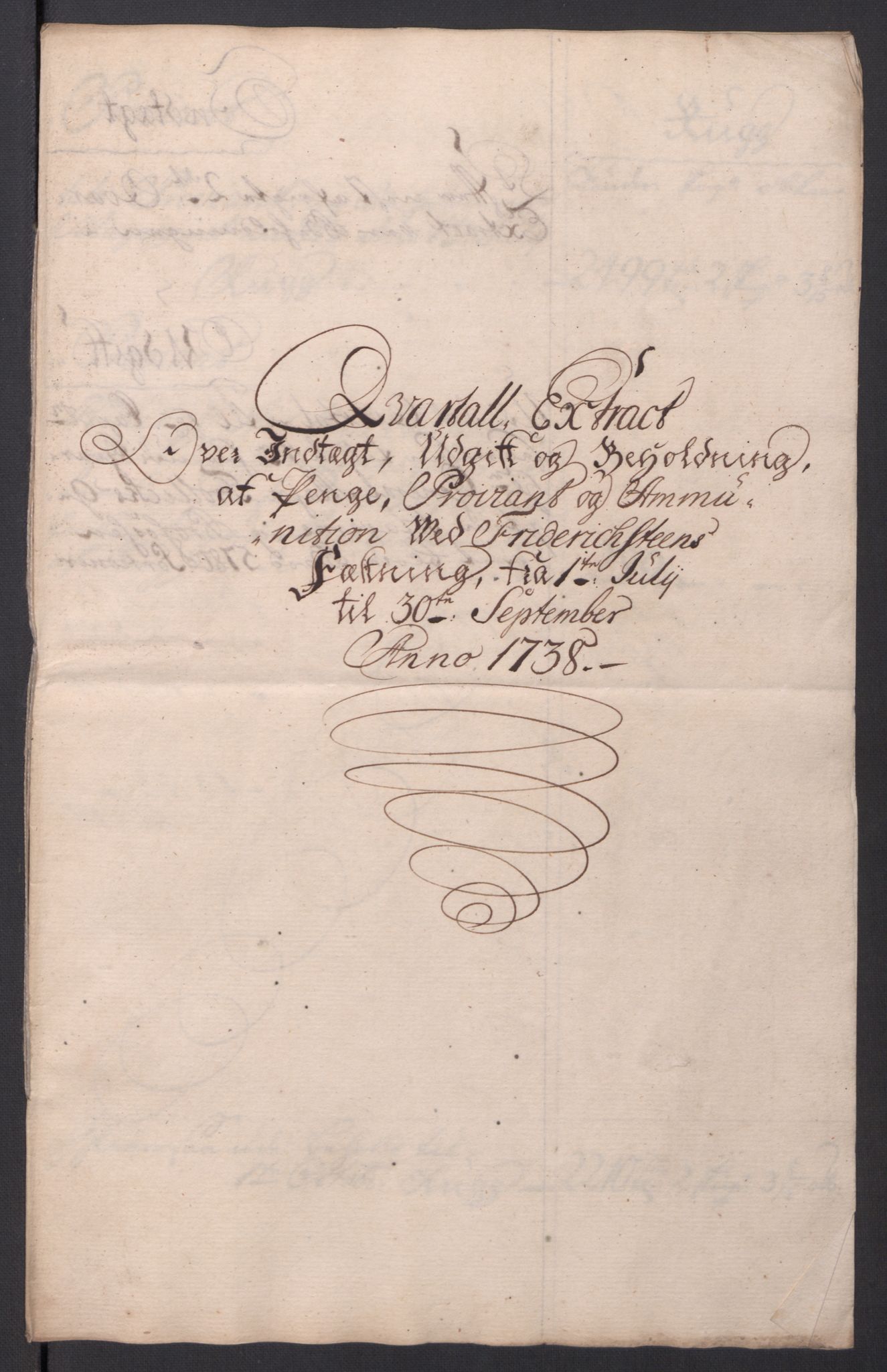 Kommanderende general (KG I) med Det norske krigsdirektorium, AV/RA-EA-5419/D/L0154: Fredriksten festning: Brev, inventarfortegnelser og regnskapsekstrakter, 1730-1739, p. 632