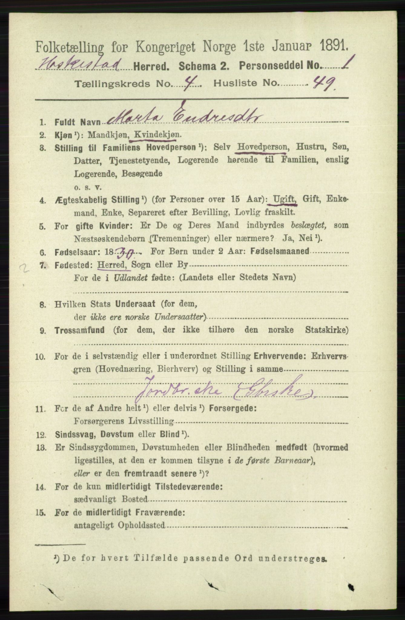 RA, 1891 census for 1113 Heskestad, 1891, p. 840