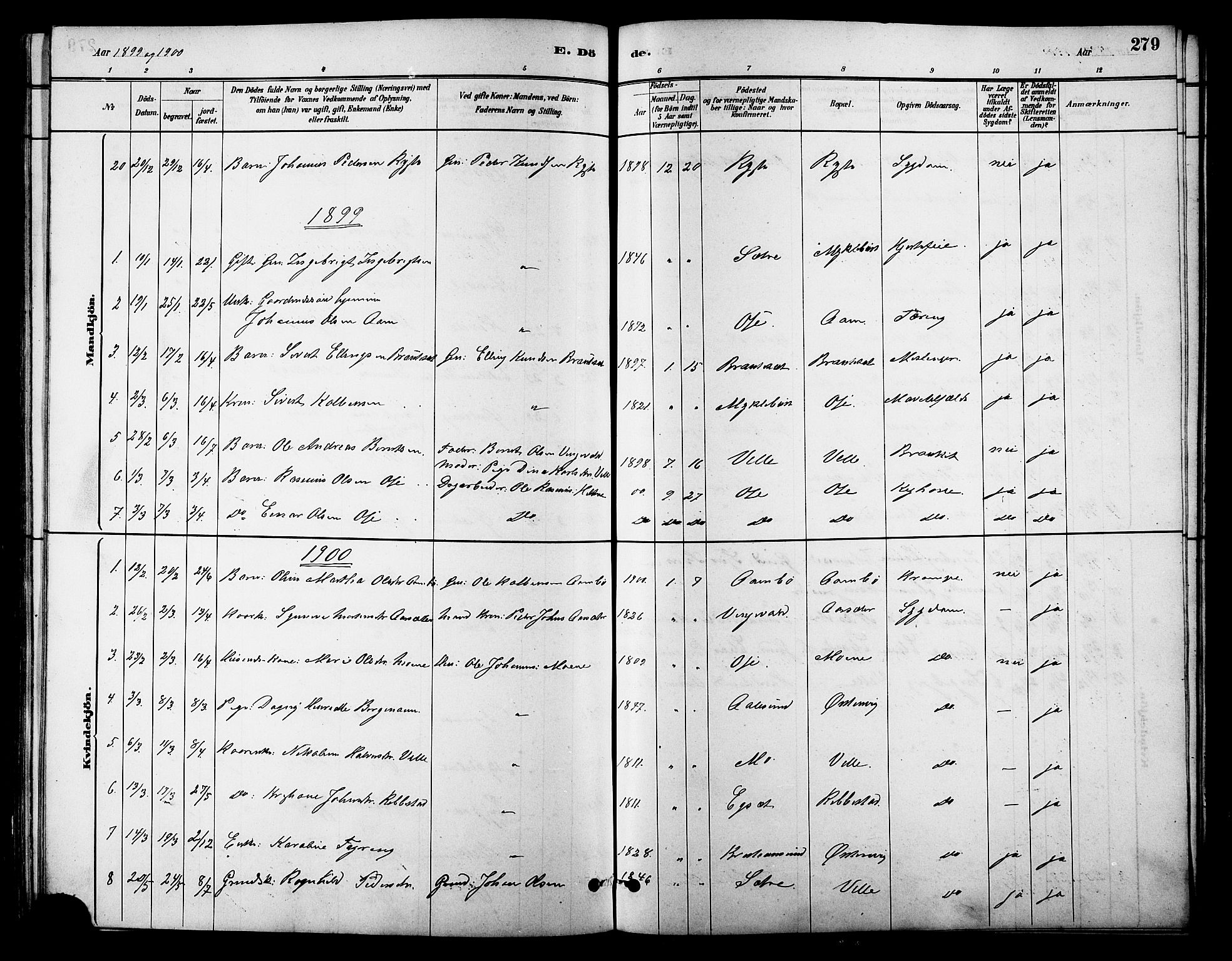 Ministerialprotokoller, klokkerbøker og fødselsregistre - Møre og Romsdal, AV/SAT-A-1454/513/L0189: Parish register (copy) no. 513C03, 1883-1904, p. 279