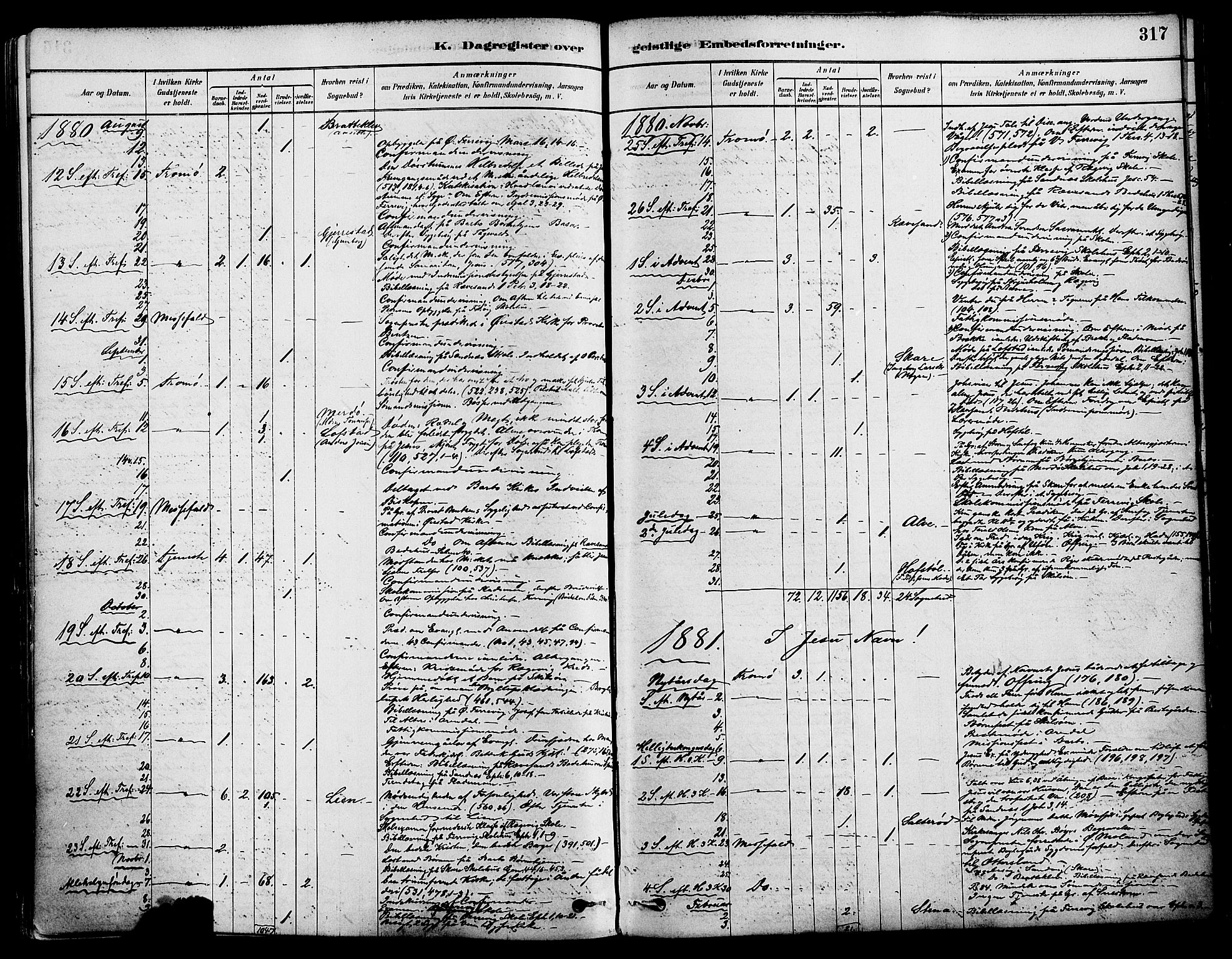 Tromøy sokneprestkontor, AV/SAK-1111-0041/F/Fa/L0009: Parish register (official) no. A 9, 1878-1896, p. 317