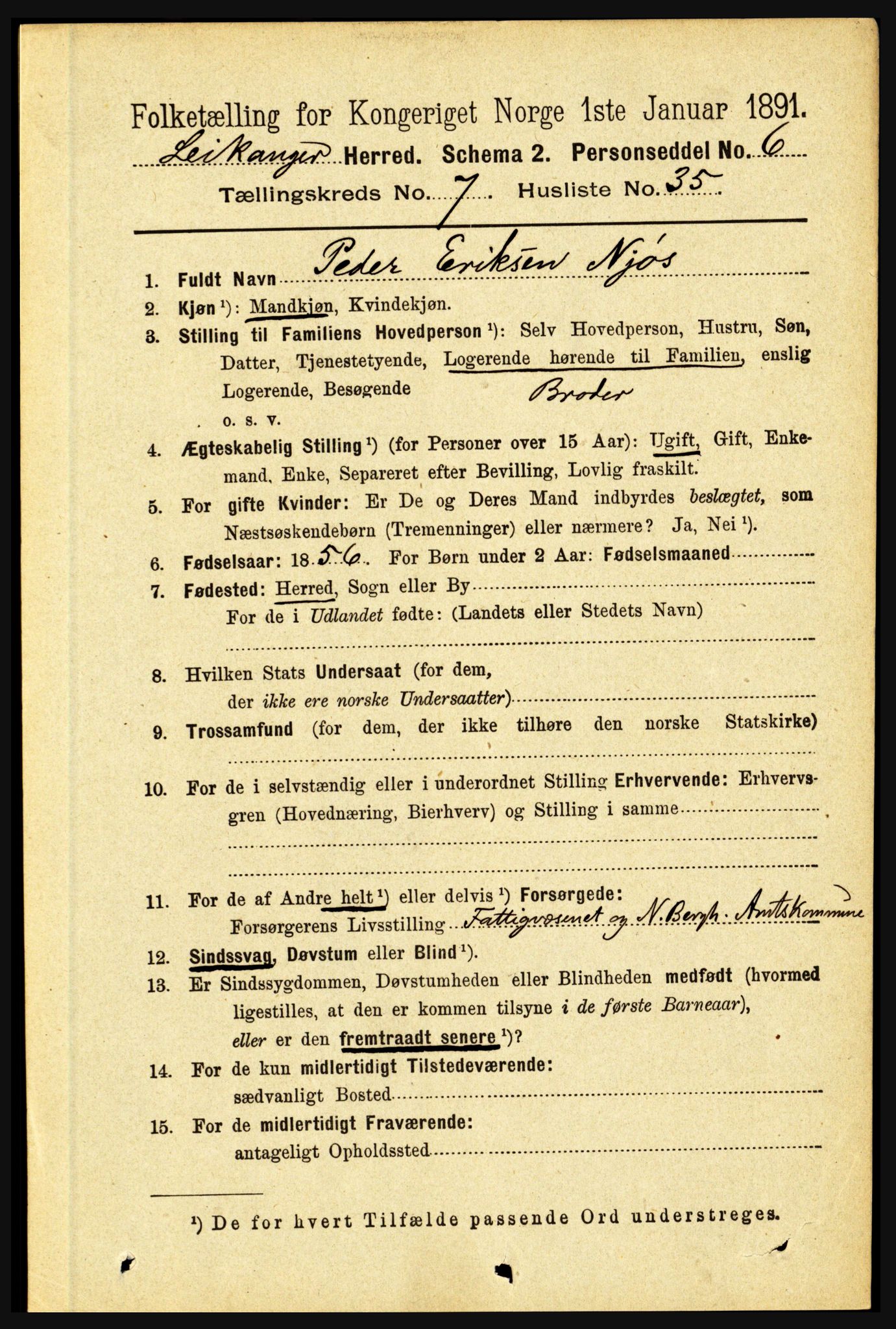 RA, 1891 census for 1419 Leikanger, 1891, p. 1556