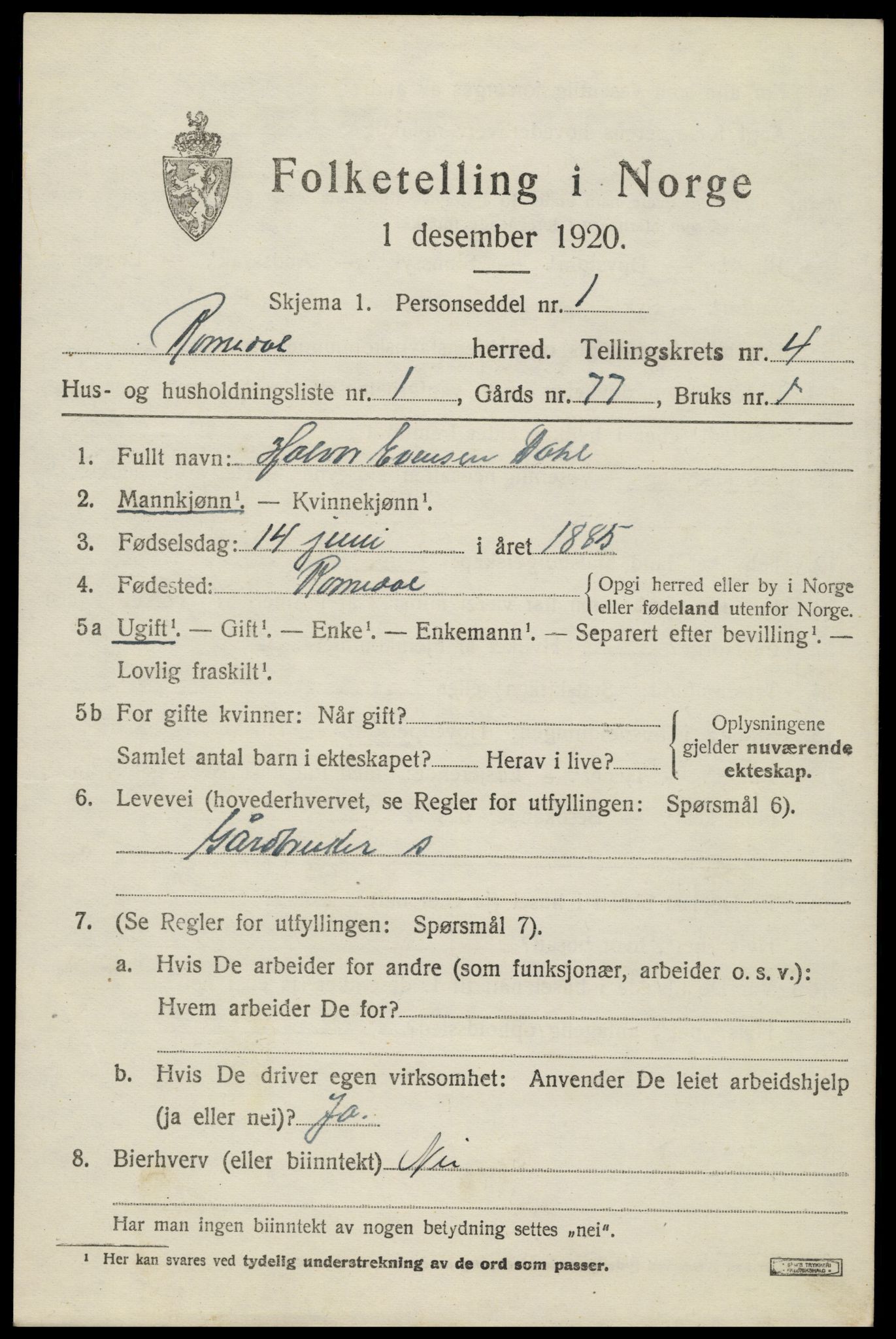 SAH, 1920 census for Romedal, 1920, p. 5631