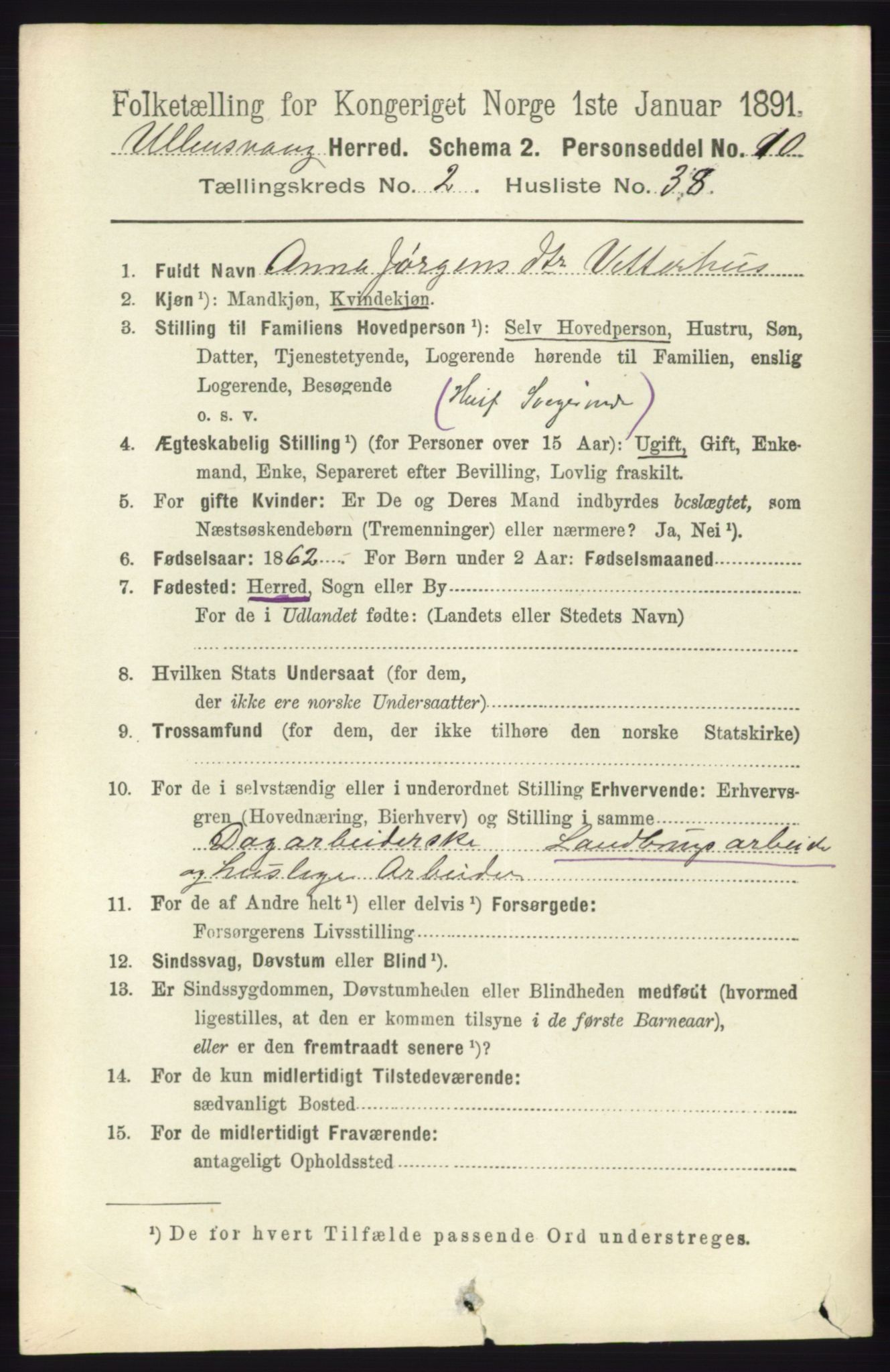 RA, 1891 census for 1230 Ullensvang, 1891, p. 535