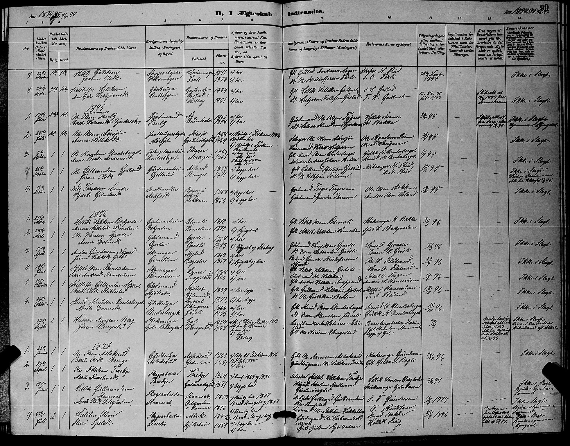 Flesberg kirkebøker, SAKO/A-18/G/Ga/L0004: Parish register (copy) no. I 4 /1, 1890-1898, p. 99