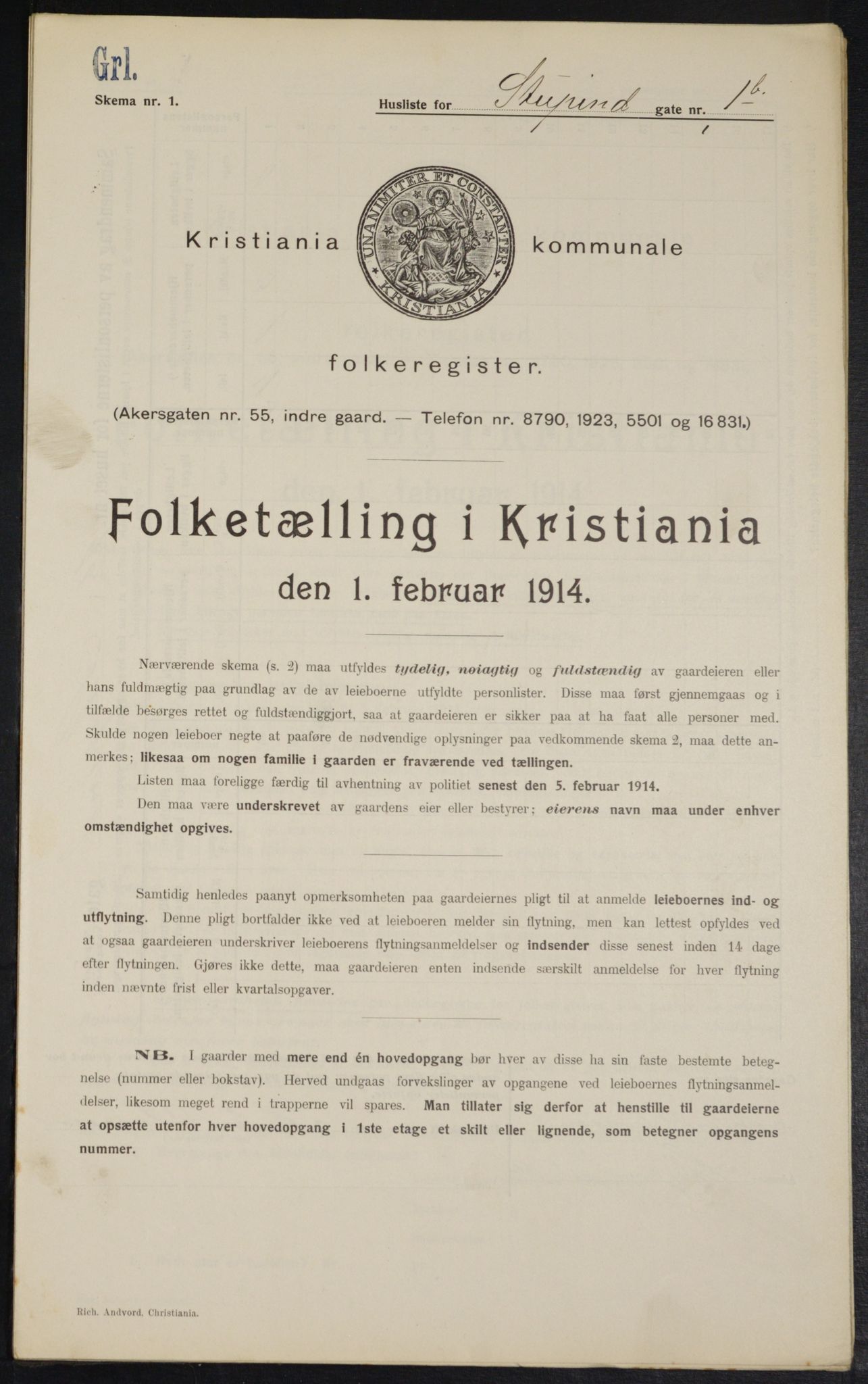 OBA, Municipal Census 1914 for Kristiania, 1914, p. 105203