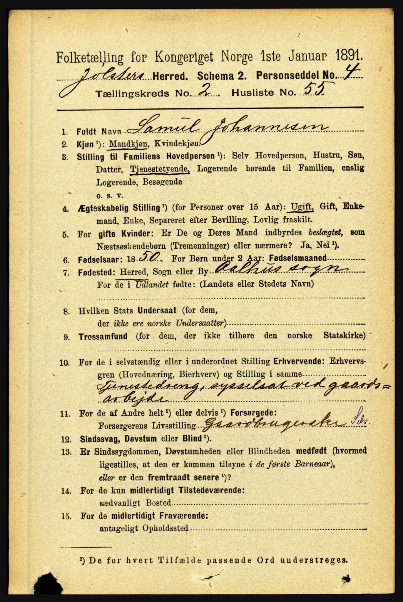 RA, 1891 census for 1431 Jølster, 1891, p. 910