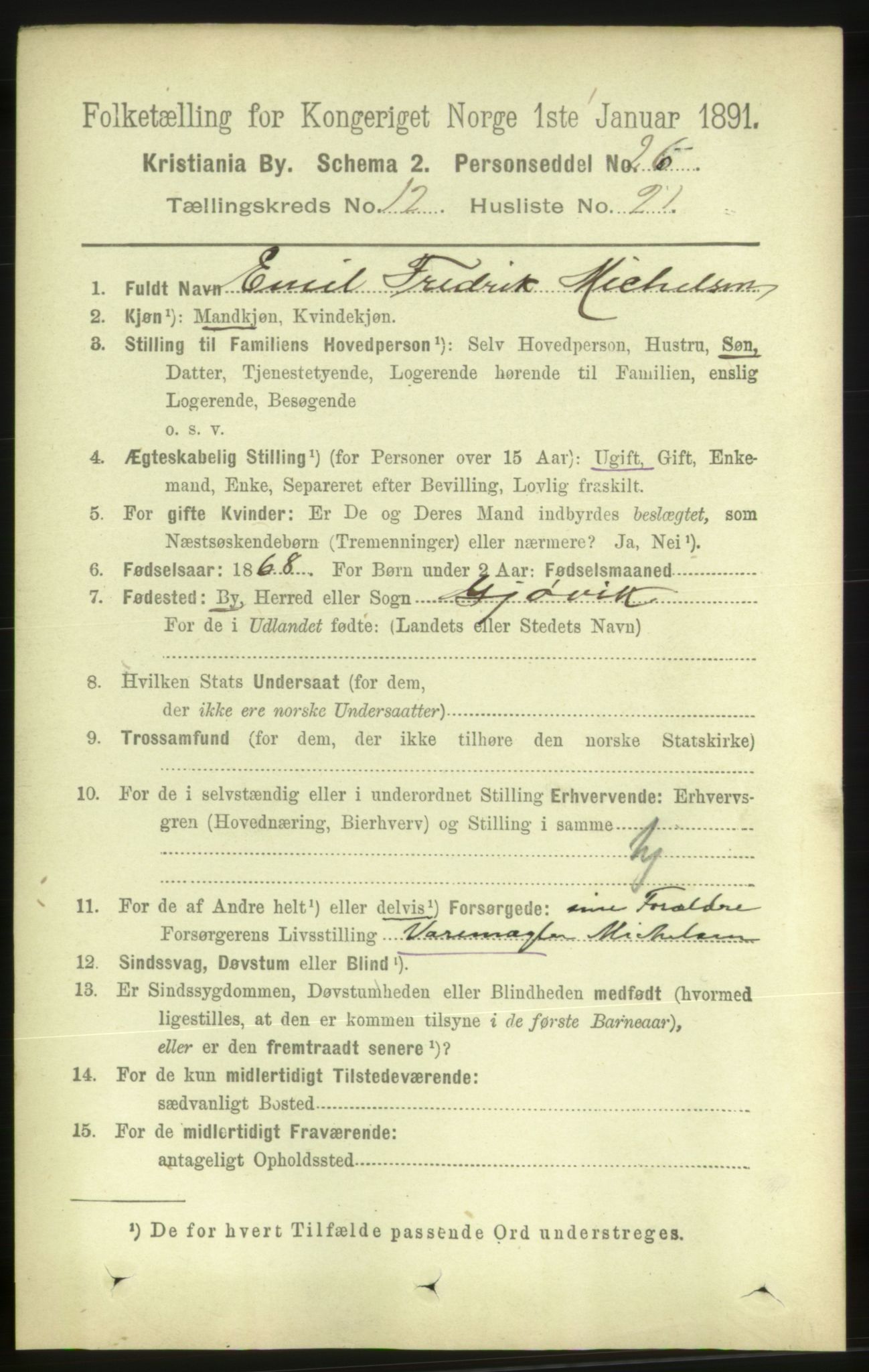 RA, 1891 census for 0301 Kristiania, 1891, p. 5824