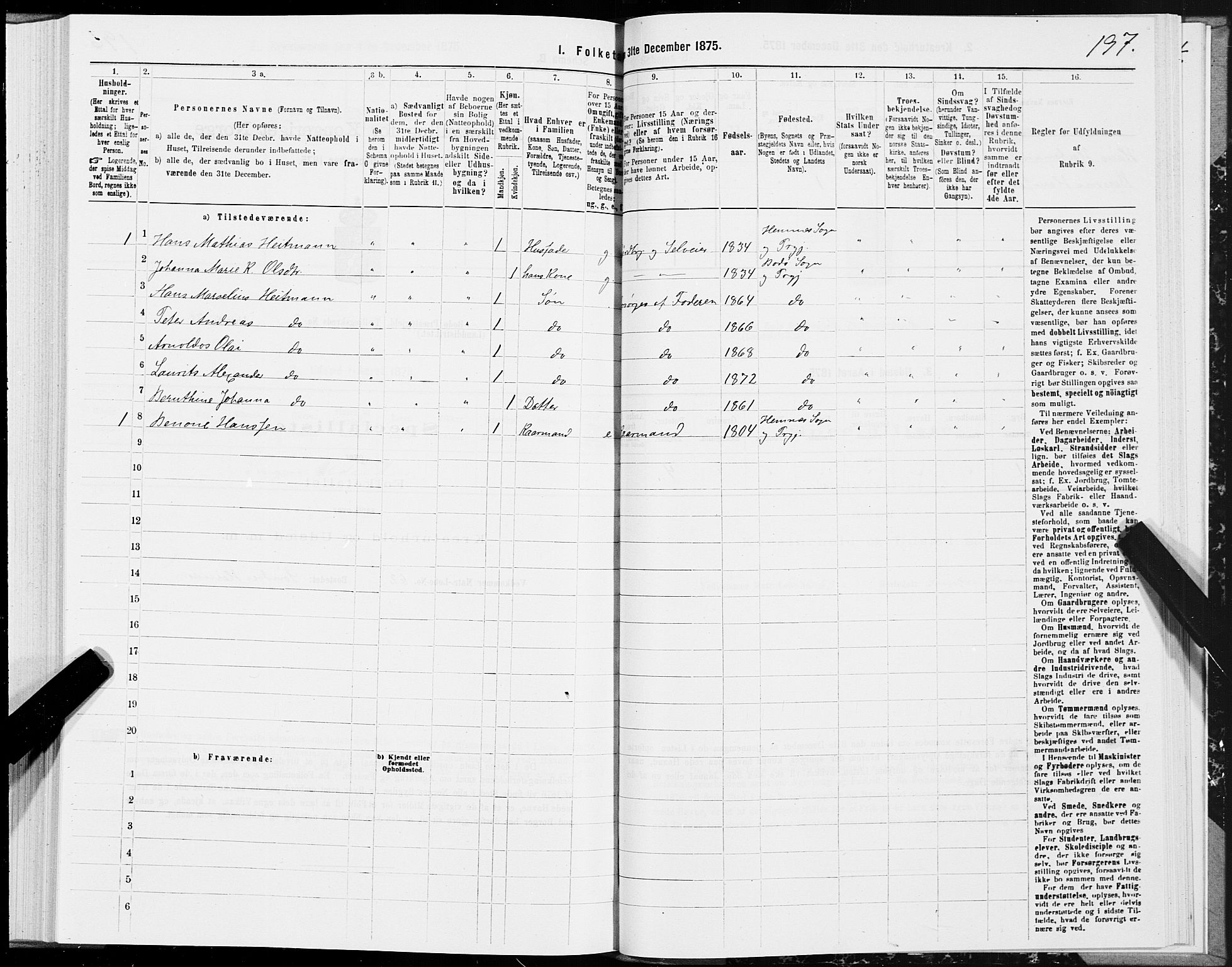 SAT, 1875 census for 1843L Bodø/Bodø, 1875, p. 1197