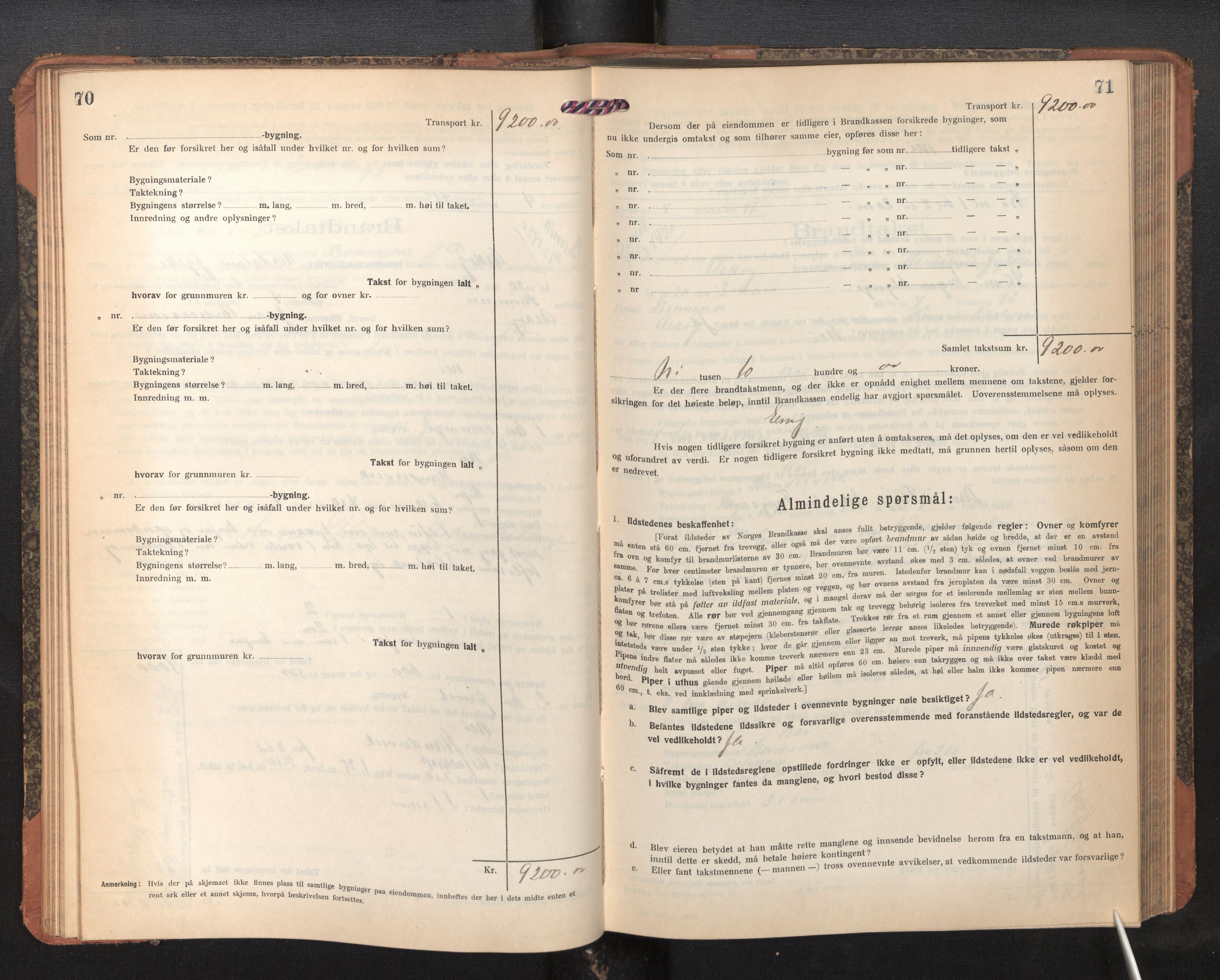 Lensmannen i Askøy, AV/SAB-A-31001/0012/L0008: Branntakstprotokoll, skjematakst, 1919-1927, p. 70-71