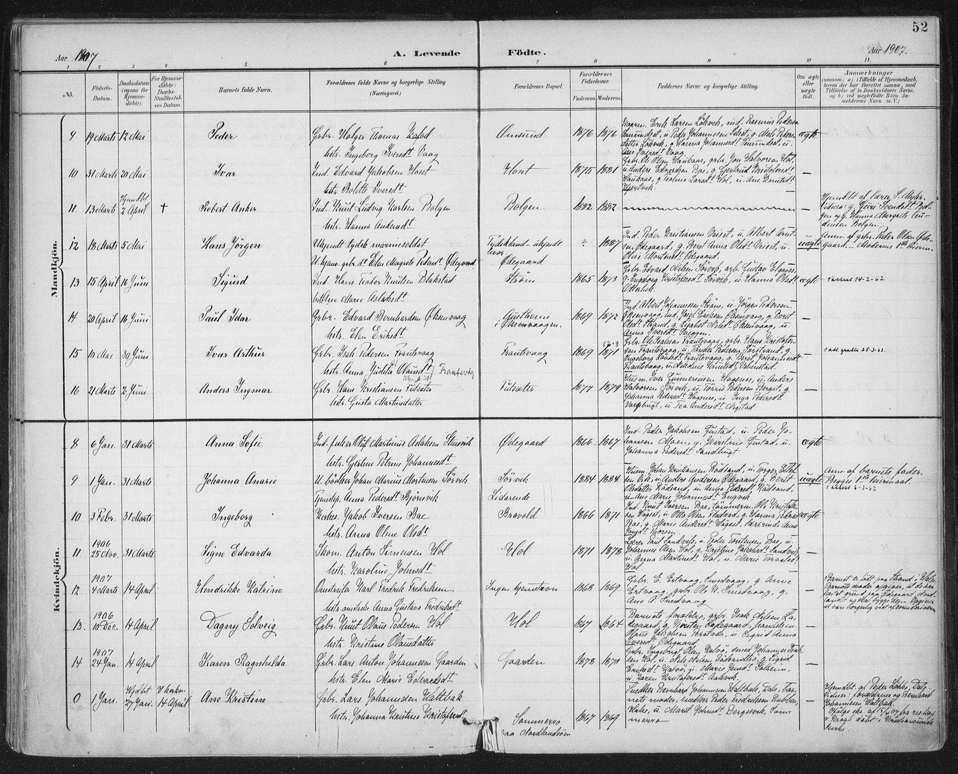 Ministerialprotokoller, klokkerbøker og fødselsregistre - Møre og Romsdal, AV/SAT-A-1454/569/L0820: Parish register (official) no. 569A06, 1900-1911, p. 52