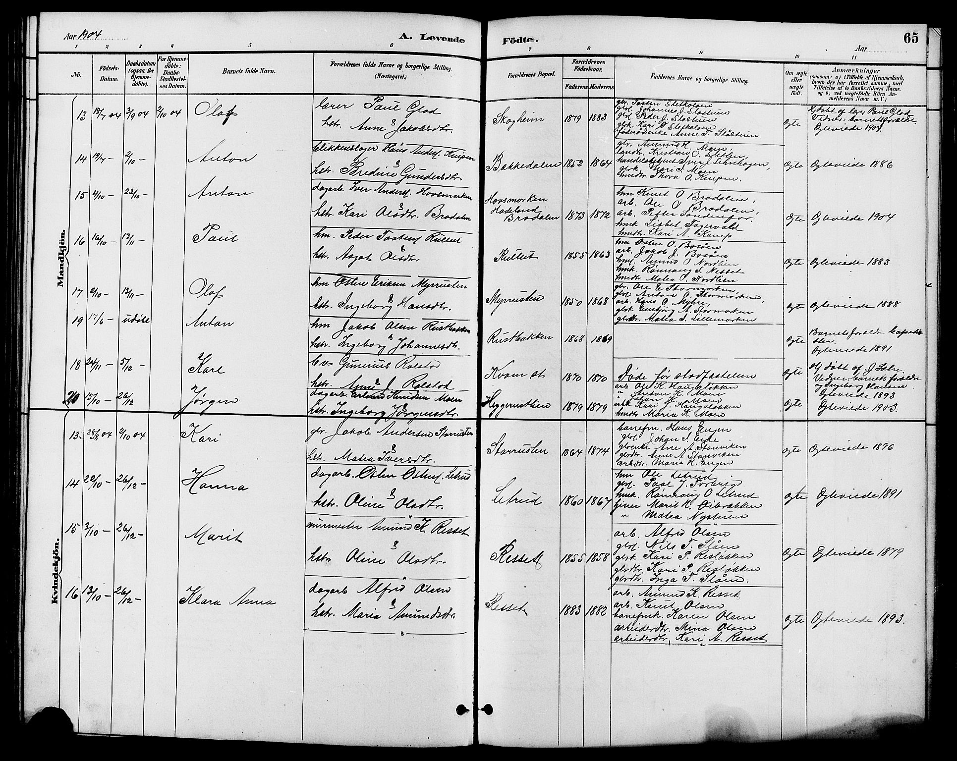 Nord-Fron prestekontor, SAH/PREST-080/H/Ha/Hab/L0006: Parish register (copy) no. 6, 1887-1914, p. 65