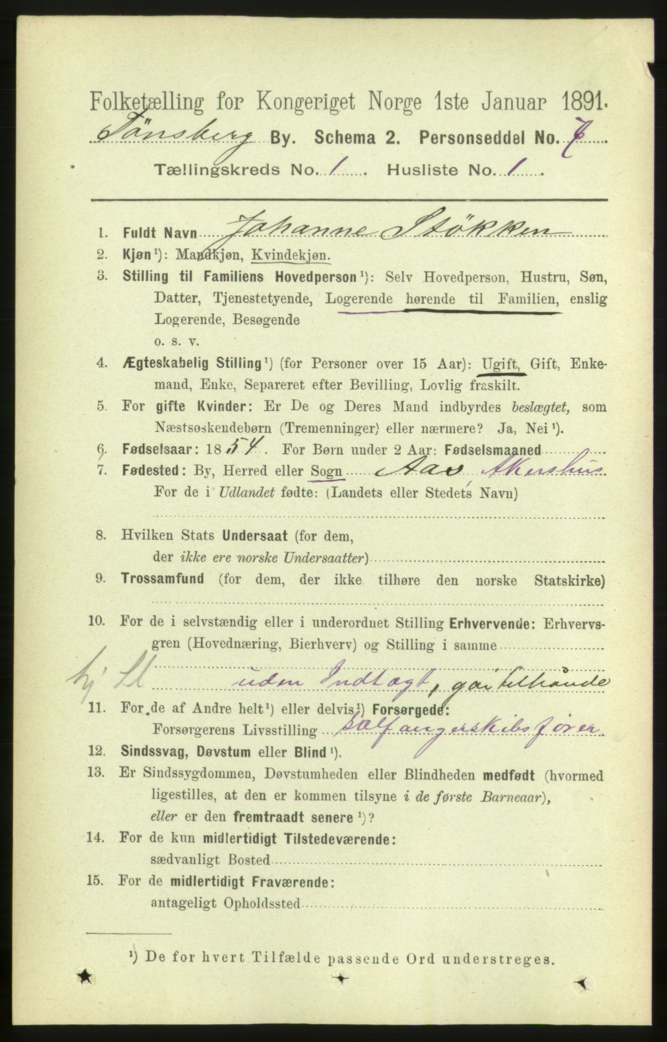 RA, 1891 census for 0705 Tønsberg, 1891, p. 1171