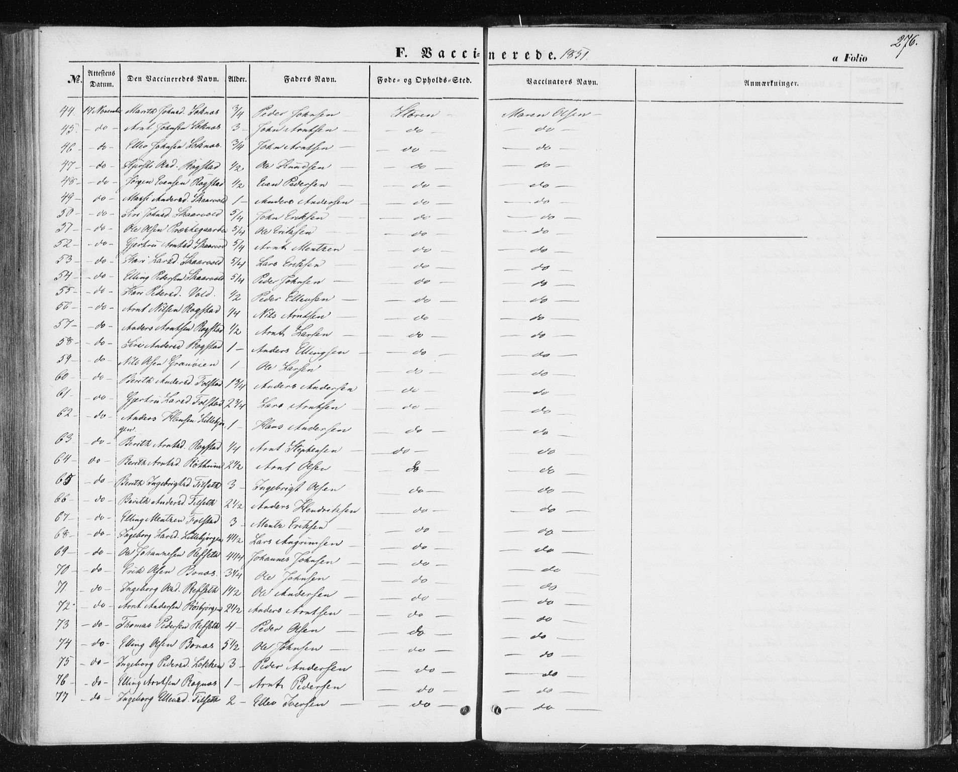 Ministerialprotokoller, klokkerbøker og fødselsregistre - Sør-Trøndelag, SAT/A-1456/687/L1000: Parish register (official) no. 687A06, 1848-1869, p. 276