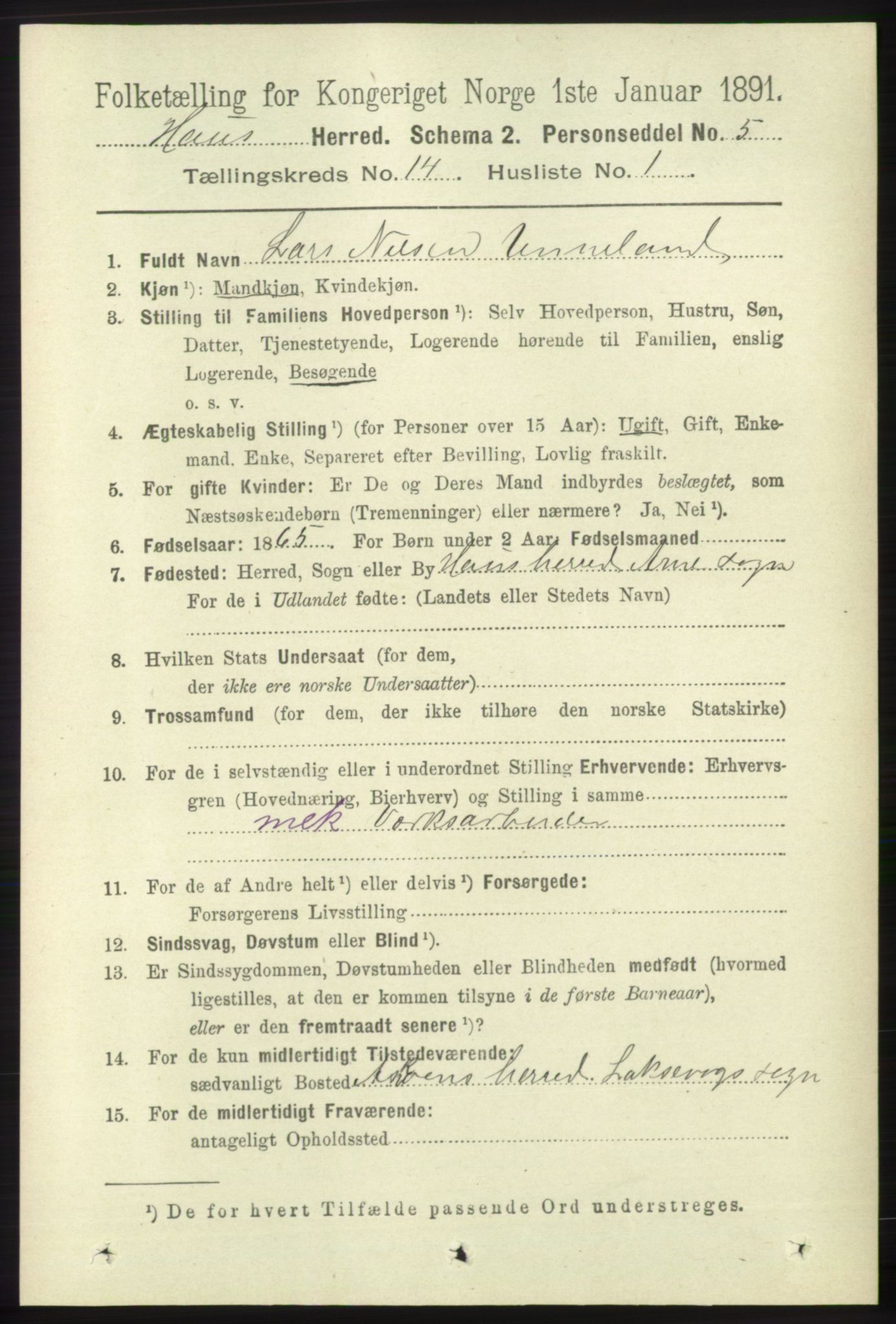 RA, 1891 census for 1250 Haus, 1891, p. 5873