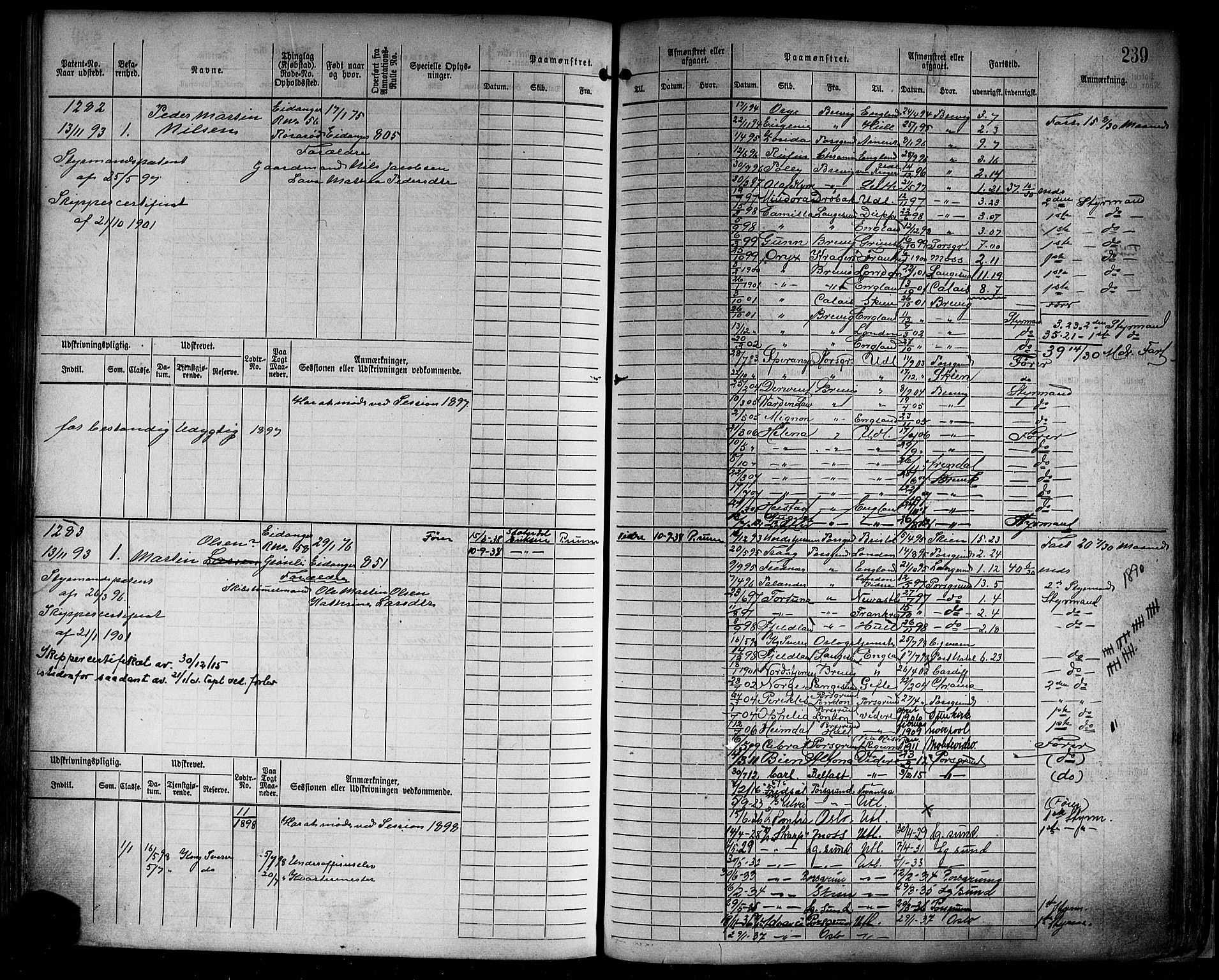 Brevik innrulleringskontor, AV/SAKO-A-833/F/Fb/L0004: Hovedrulle, 1878-1897, p. 248