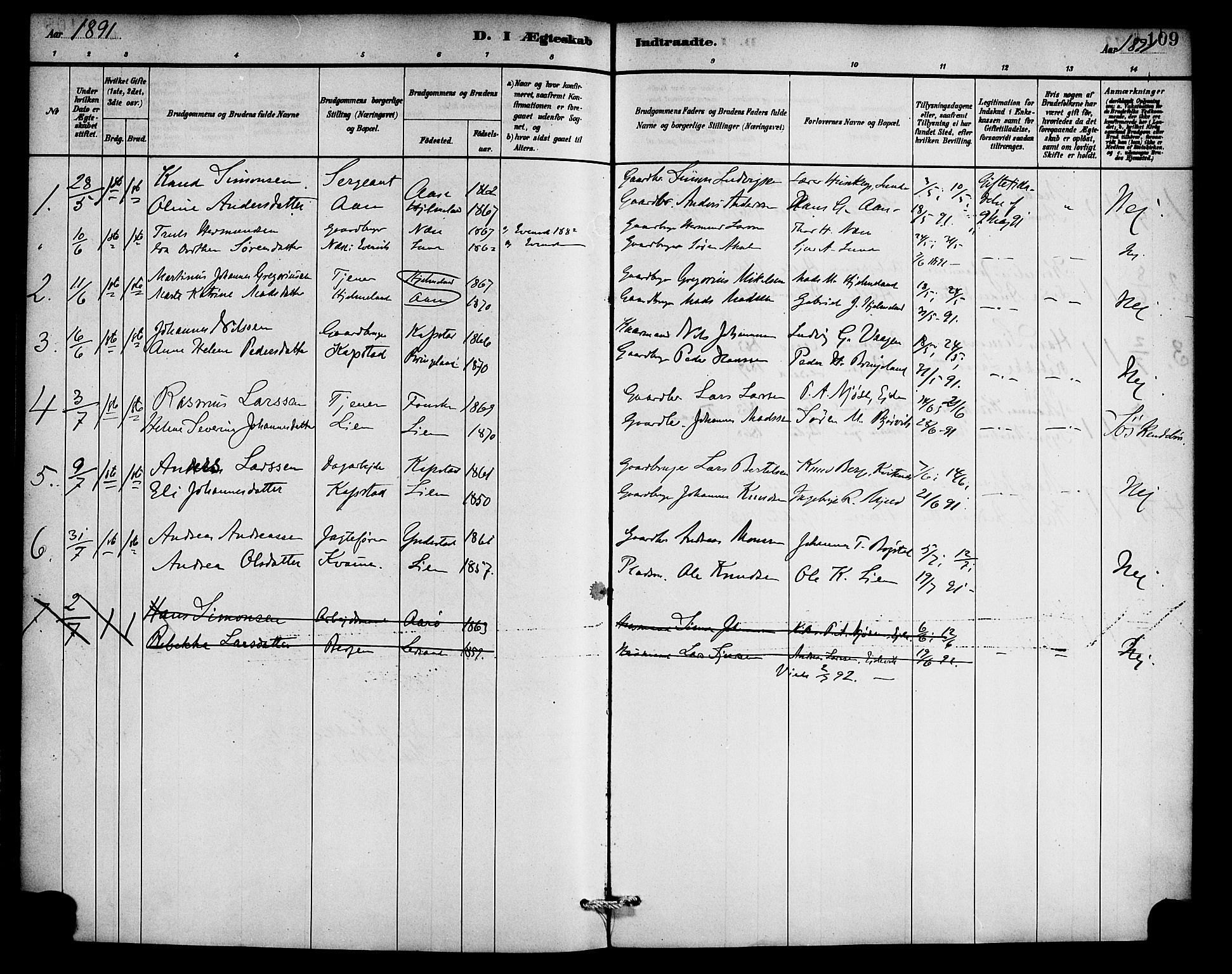 Gaular sokneprestembete, SAB/A-80001/H/Haa: Parish register (official) no. C 1, 1882-1897, p. 109