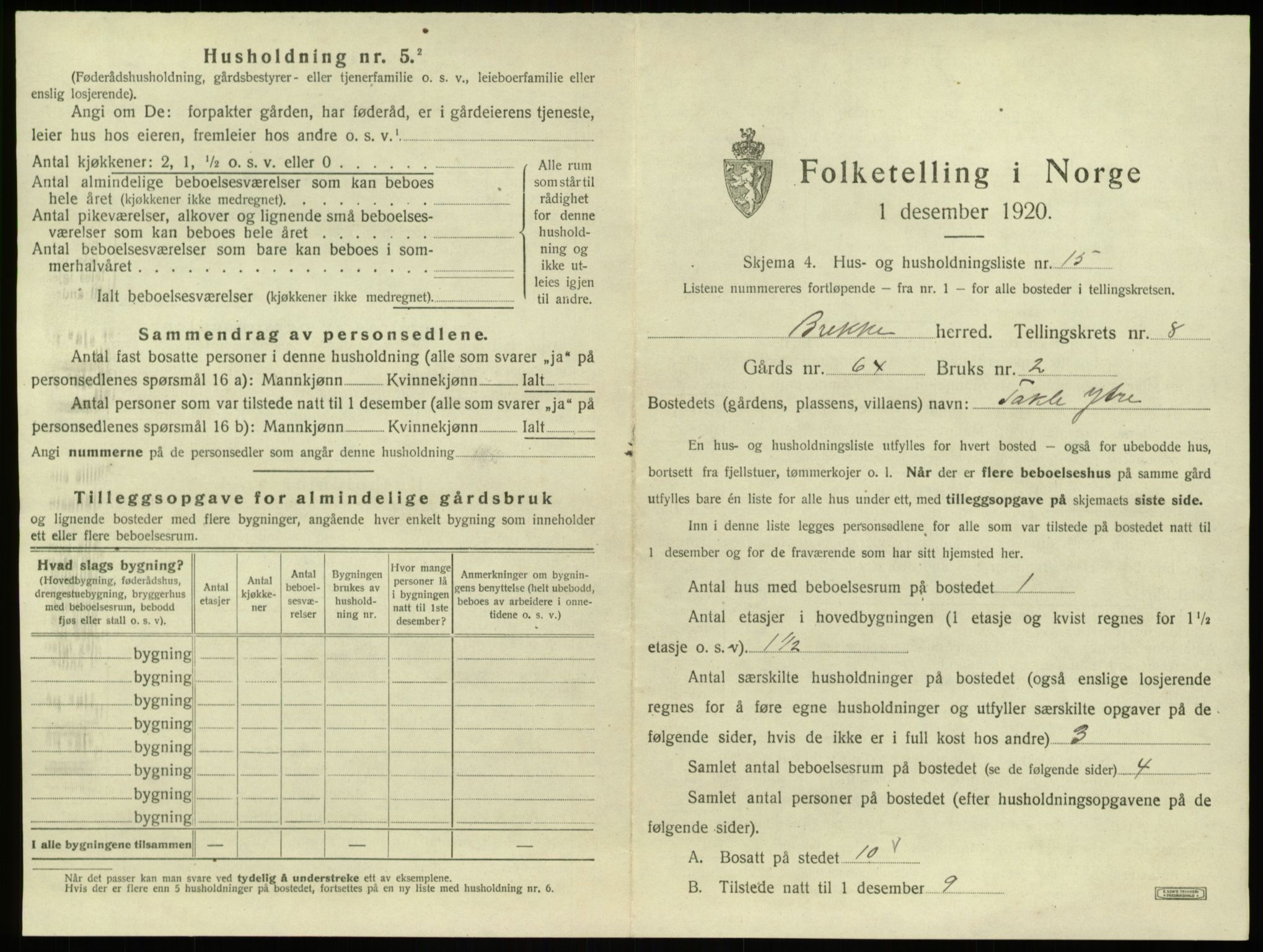 SAB, 1920 census for Brekke, 1920, p. 272