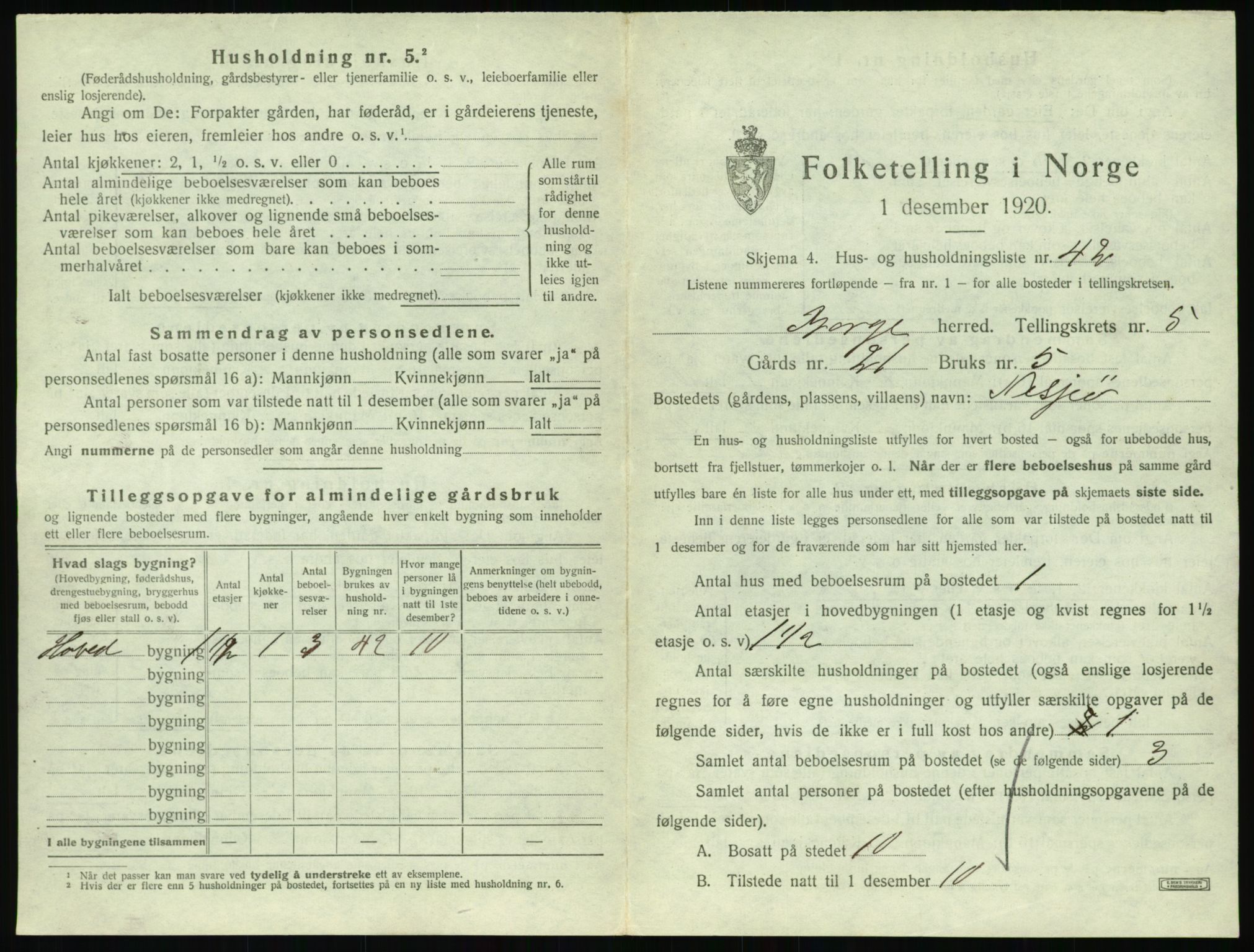 SAT, 1920 census for Borge, 1920, p. 659