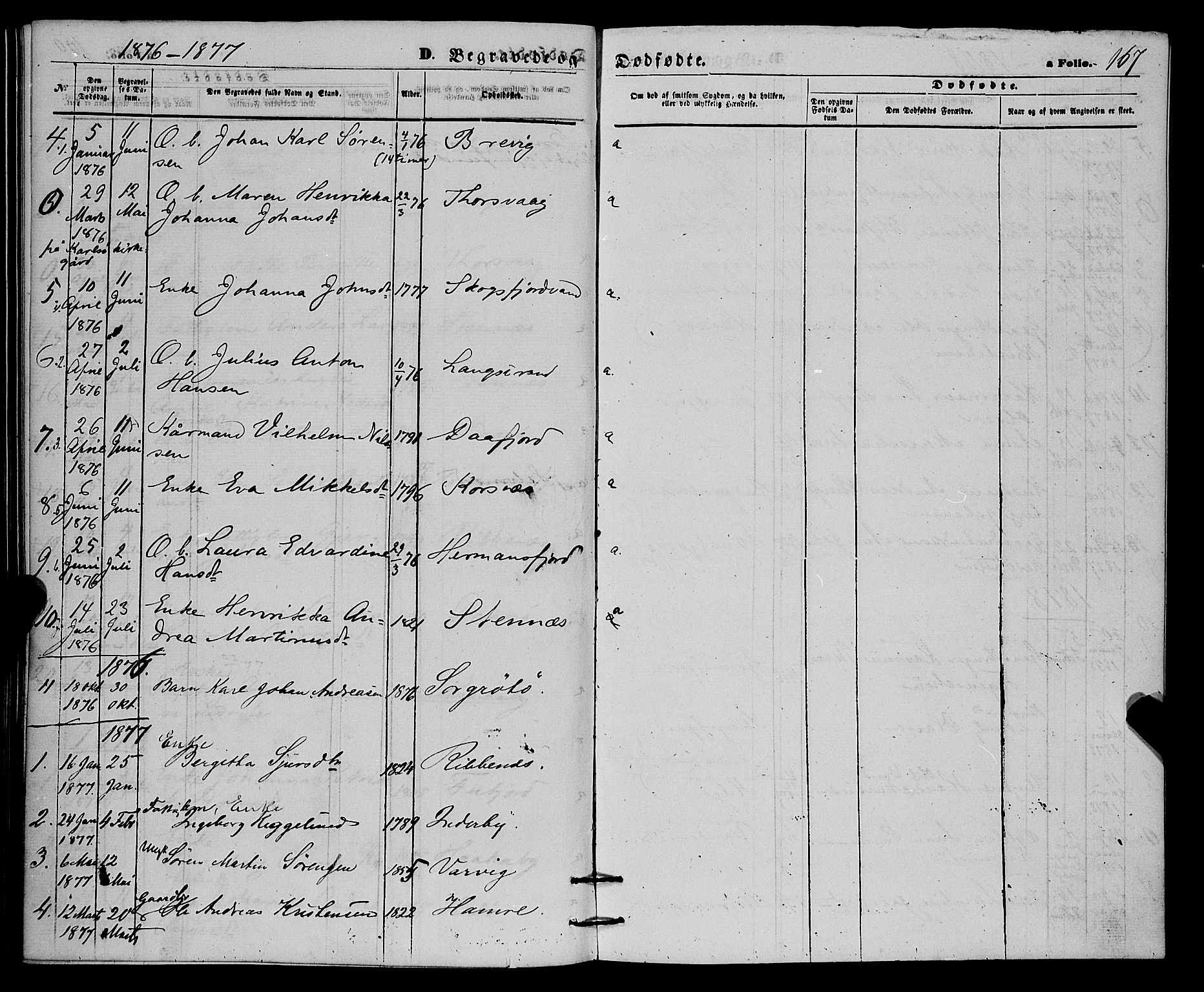 Karlsøy sokneprestembete, SATØ/S-1299/H/Ha/Haa/L0010kirke: Parish register (official) no. 10, 1867-1878, p. 167