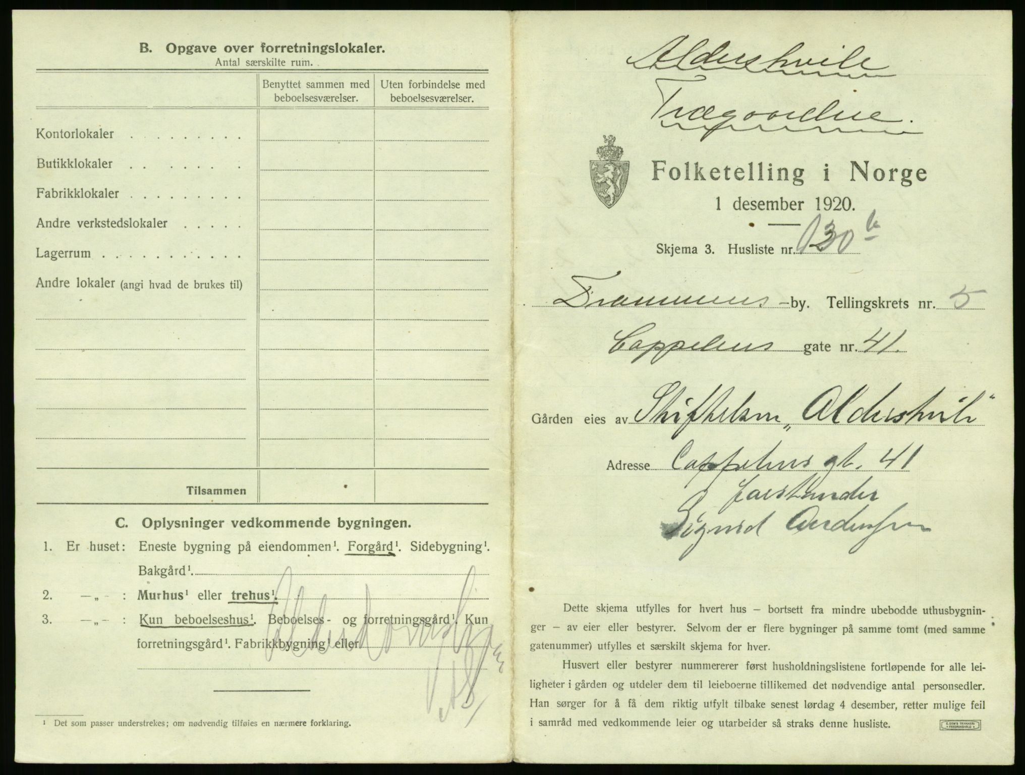 SAKO, 1920 census for Drammen, 1920, p. 71778