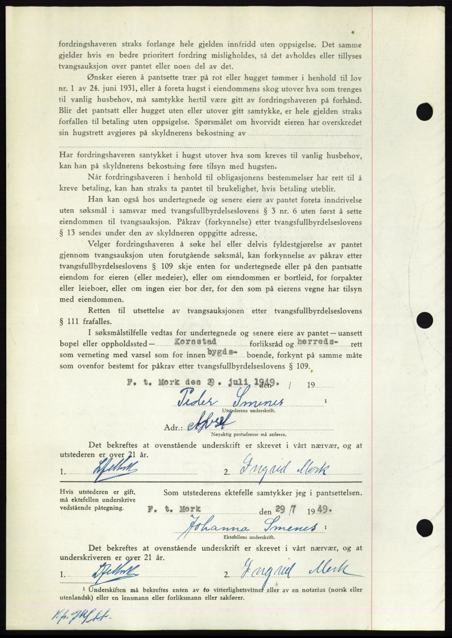 Nordmøre sorenskriveri, AV/SAT-A-4132/1/2/2Ca: Mortgage book no. B102, 1949-1949, Diary no: : 2126/1949