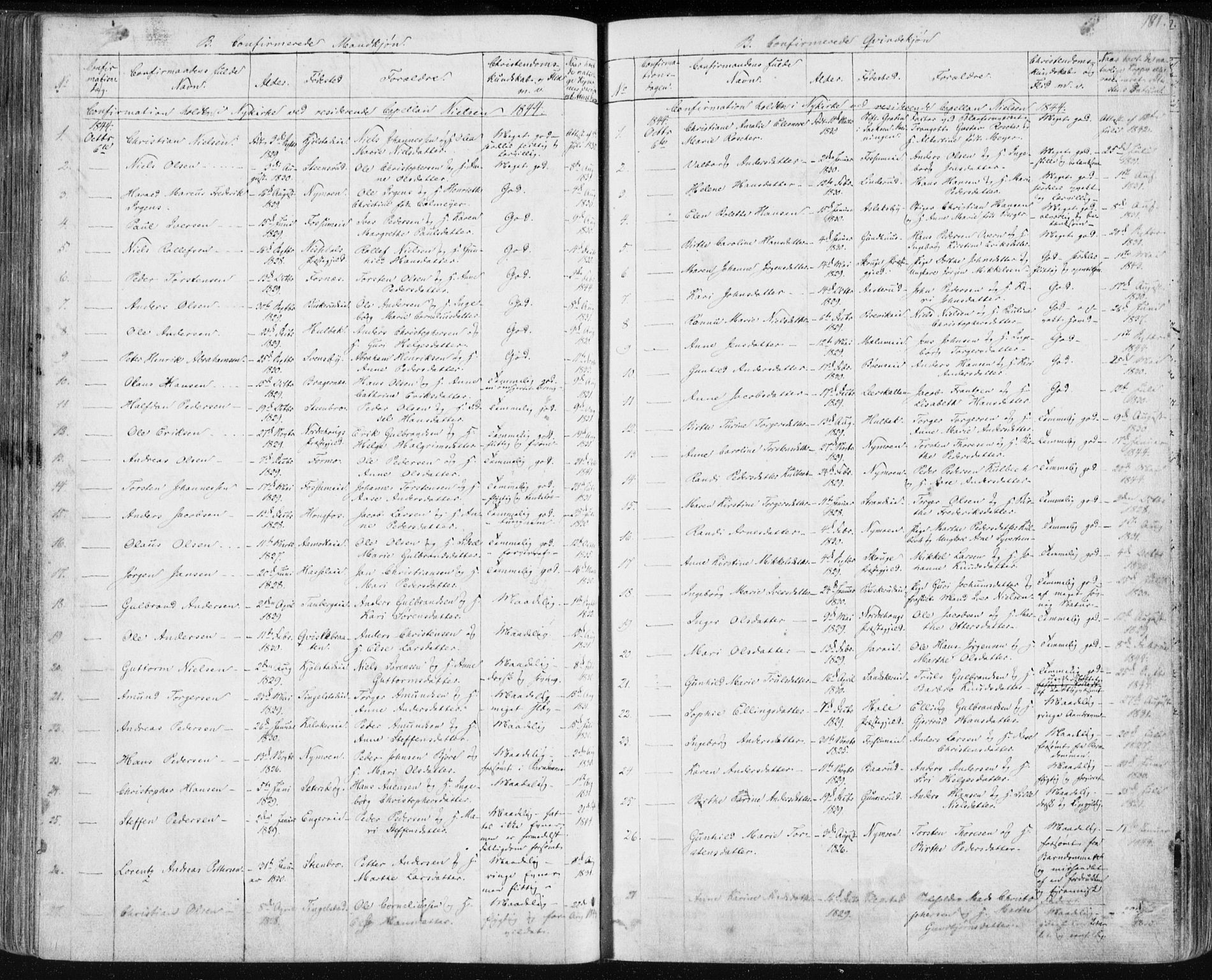 Modum kirkebøker, SAKO/A-234/F/Fa/L0007: Parish register (official) no. 7, 1841-1850, p. 181