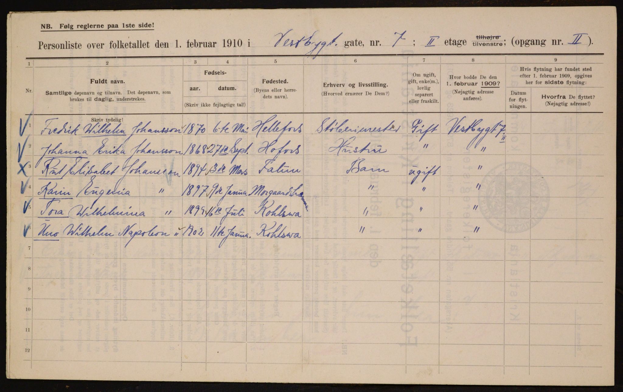 OBA, Municipal Census 1910 for Kristiania, 1910, p. 115986