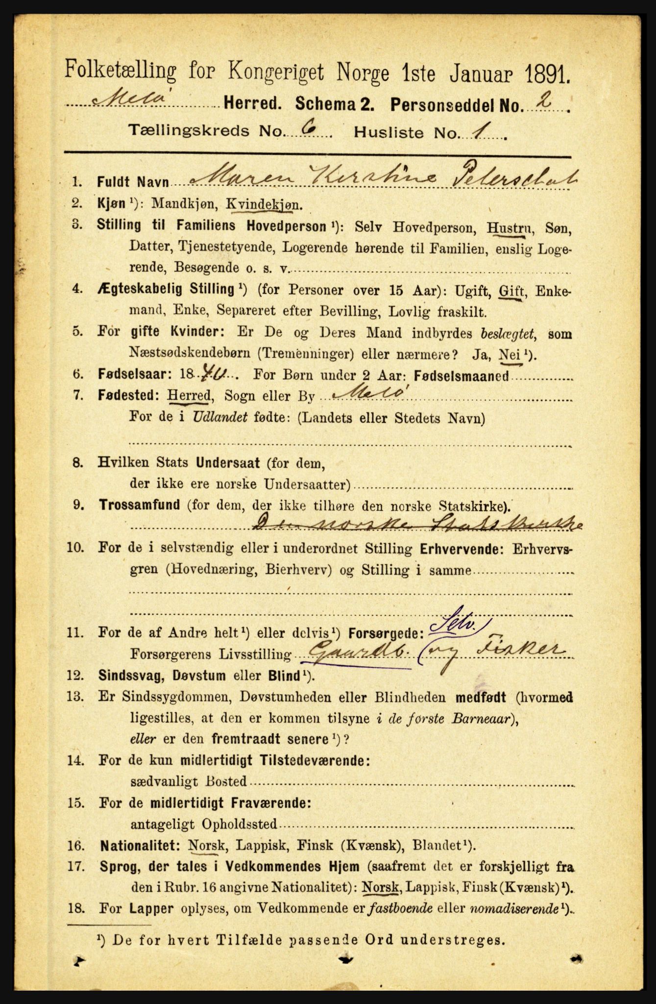 RA, 1891 census for 1837 Meløy, 1891, p. 2152