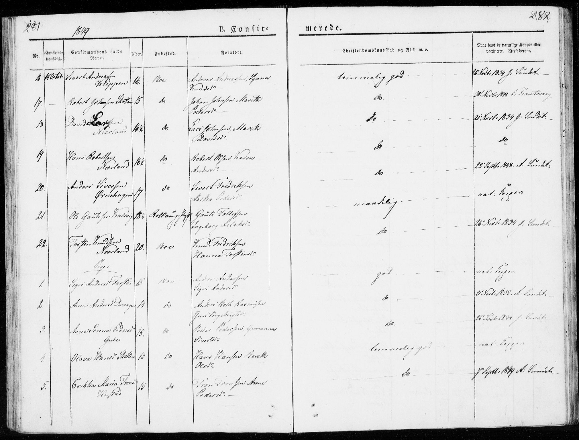 Ministerialprotokoller, klokkerbøker og fødselsregistre - Møre og Romsdal, AV/SAT-A-1454/566/L0766: Parish register (official) no. 566A05, 1842-1851, p. 281-282