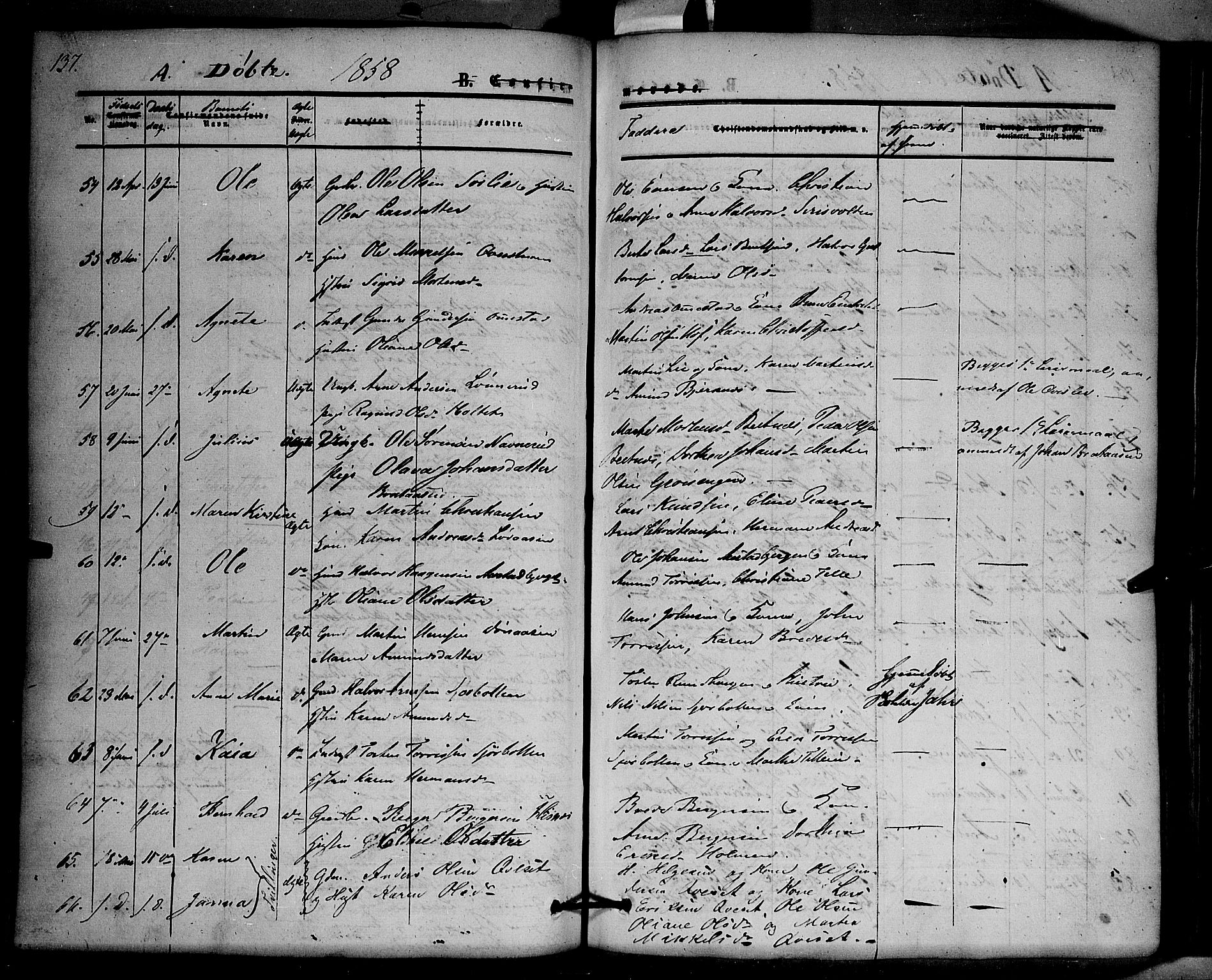 Hof prestekontor, AV/SAH-PREST-038/H/Ha/Haa/L0008: Parish register (official) no. 8, 1849-1861, p. 137