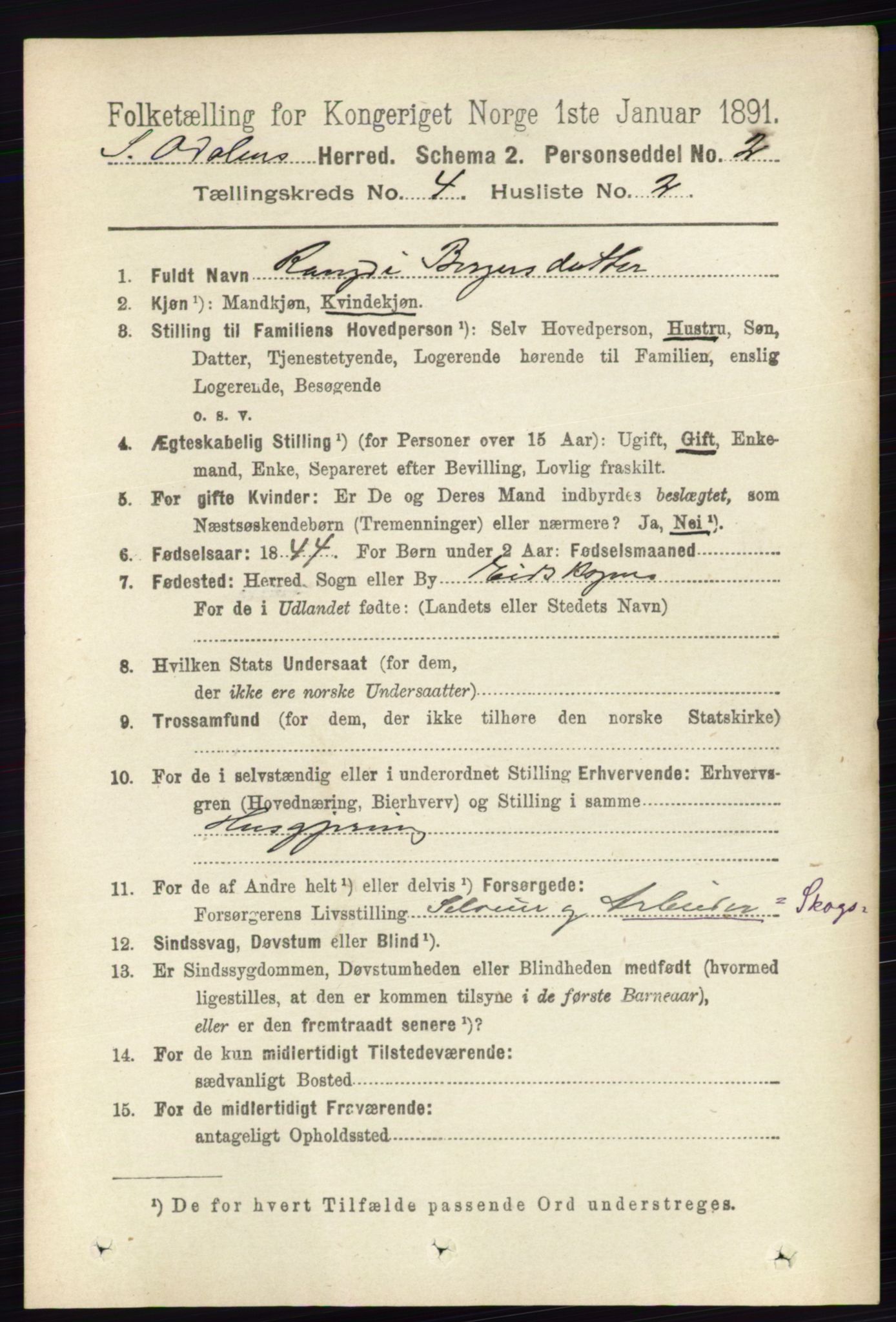 RA, 1891 census for 0419 Sør-Odal, 1891, p. 1747