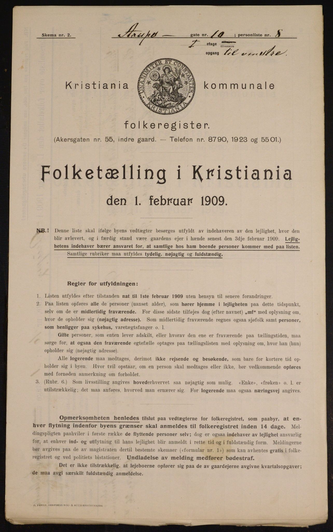 OBA, Municipal Census 1909 for Kristiania, 1909, p. 2102