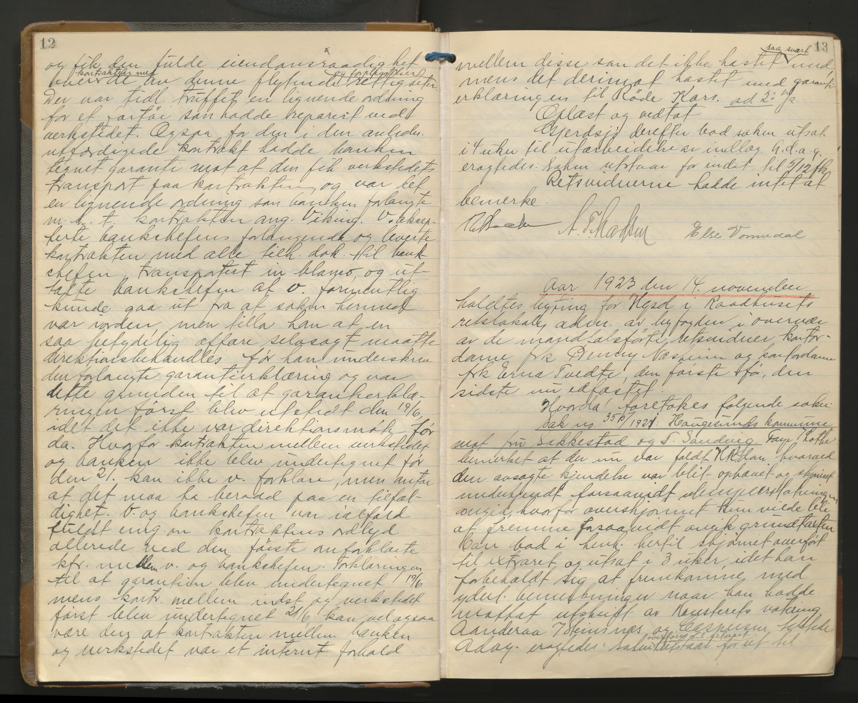 Haugesund tingrett, AV/SAST-A-101415/01/V/VA/L0017: Bytingsprotokoll, 1923-1925, p. 12-13