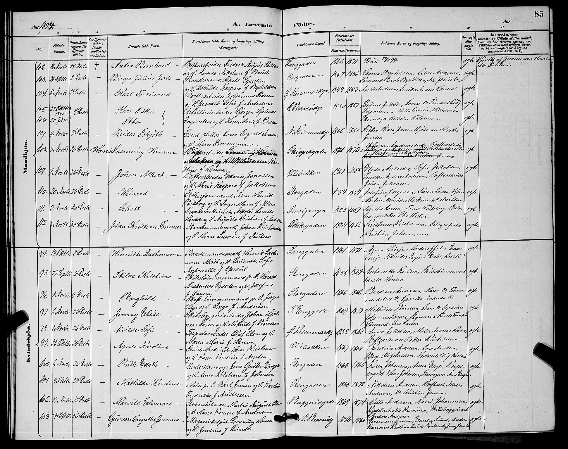 Horten kirkebøker, AV/SAKO-A-348/G/Ga/L0005: Parish register (copy) no. 5, 1888-1895, p. 85