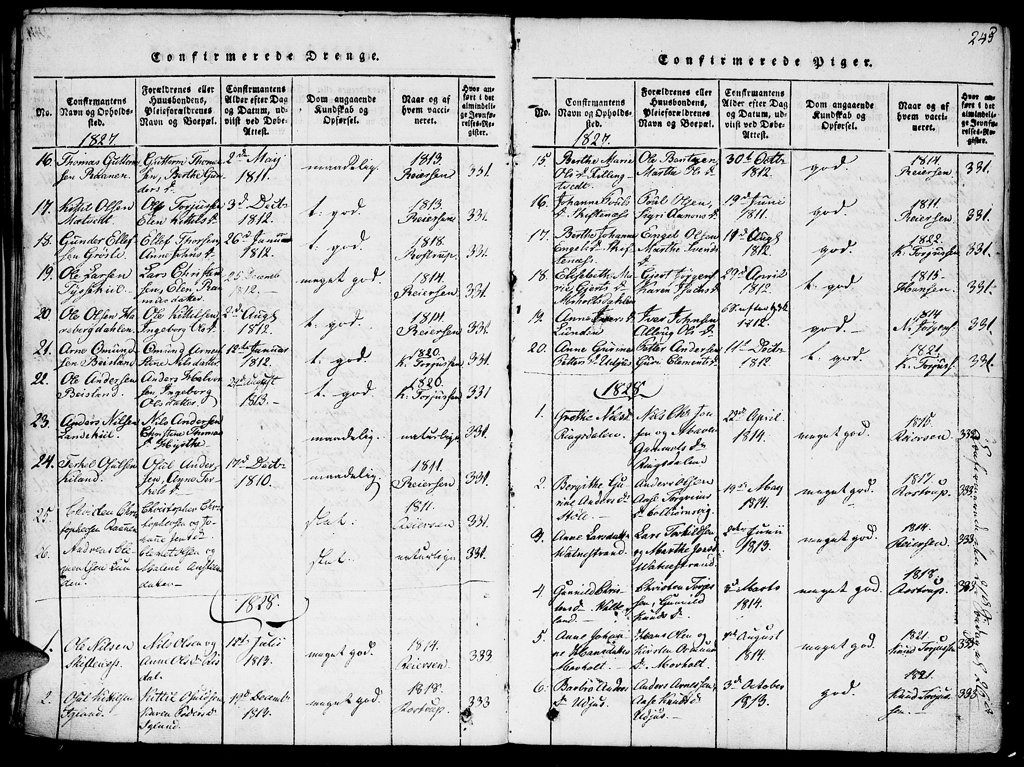 Hommedal sokneprestkontor, SAK/1111-0023/F/Fa/Fab/L0003: Parish register (official) no. A 3, 1815-1848, p. 245