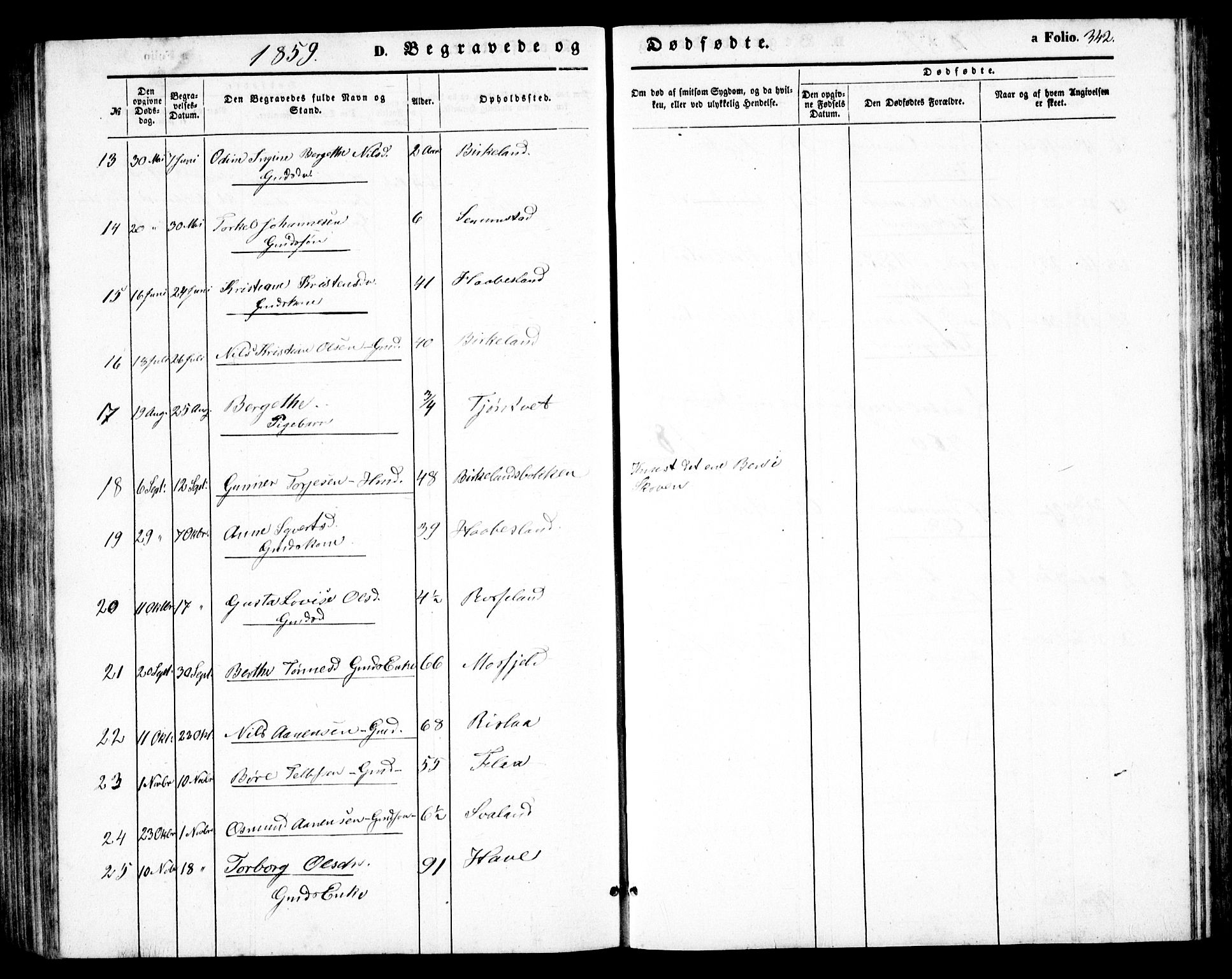 Birkenes sokneprestkontor, AV/SAK-1111-0004/F/Fb/L0002: Parish register (copy) no. B 2, 1849-1876, p. 342