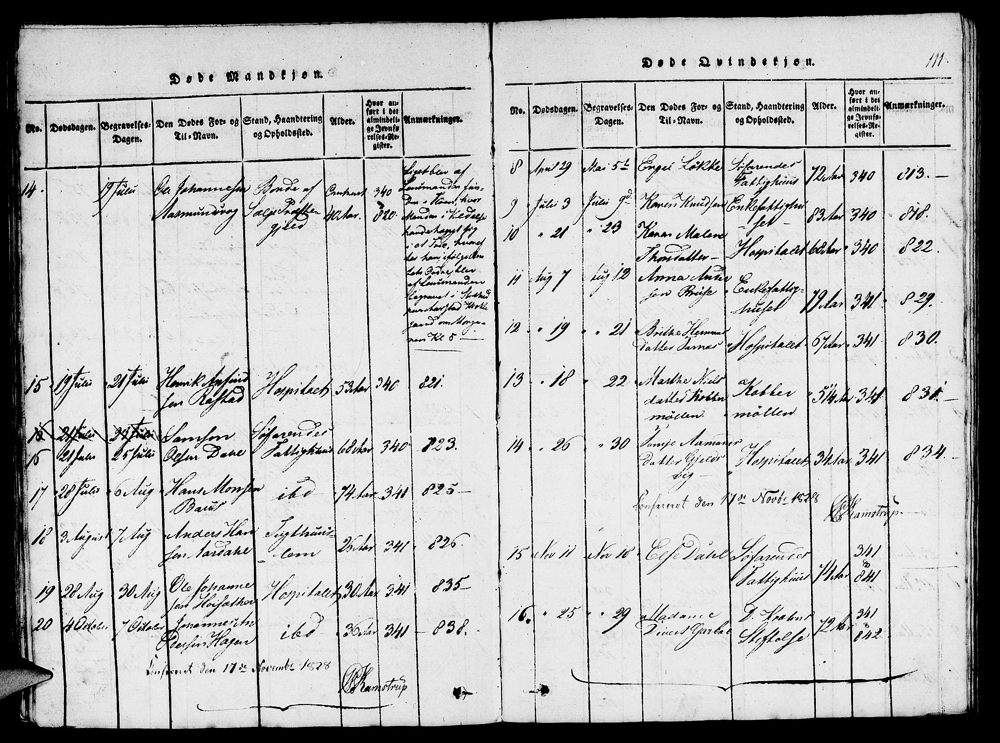 St. Jørgens hospital og Årstad sokneprestembete, AV/SAB-A-99934: Parish register (copy) no. A 1, 1816-1843, p. 111