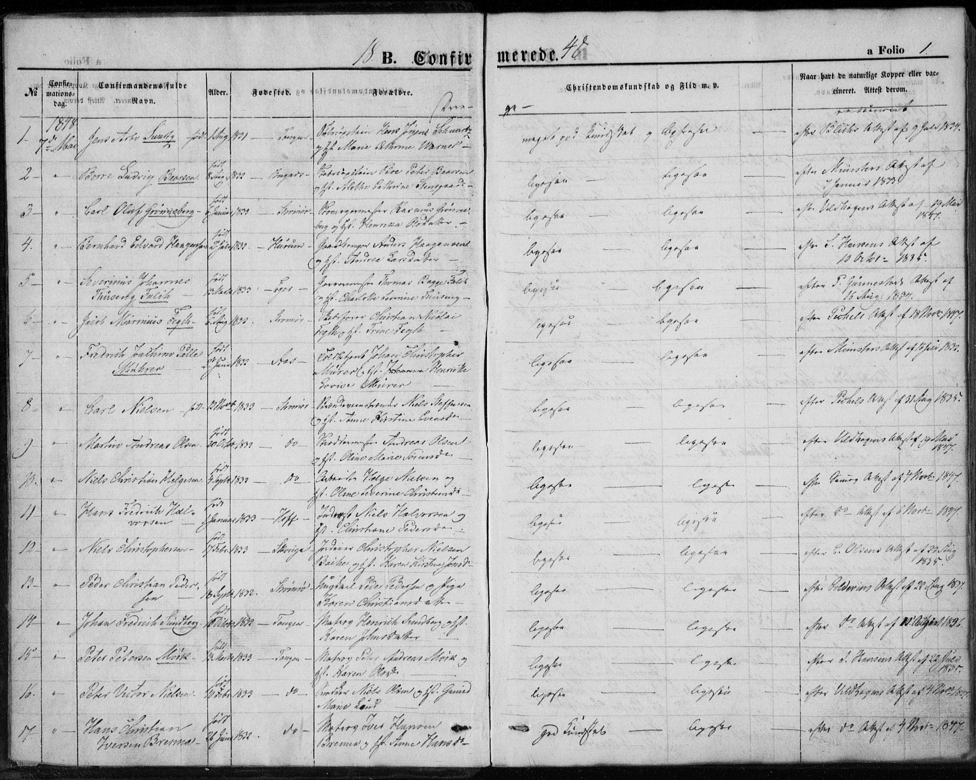 Strømsø kirkebøker, SAKO/A-246/F/Fa/L0017: Parish register (official) no. I 17, 1848-1865, p. 1