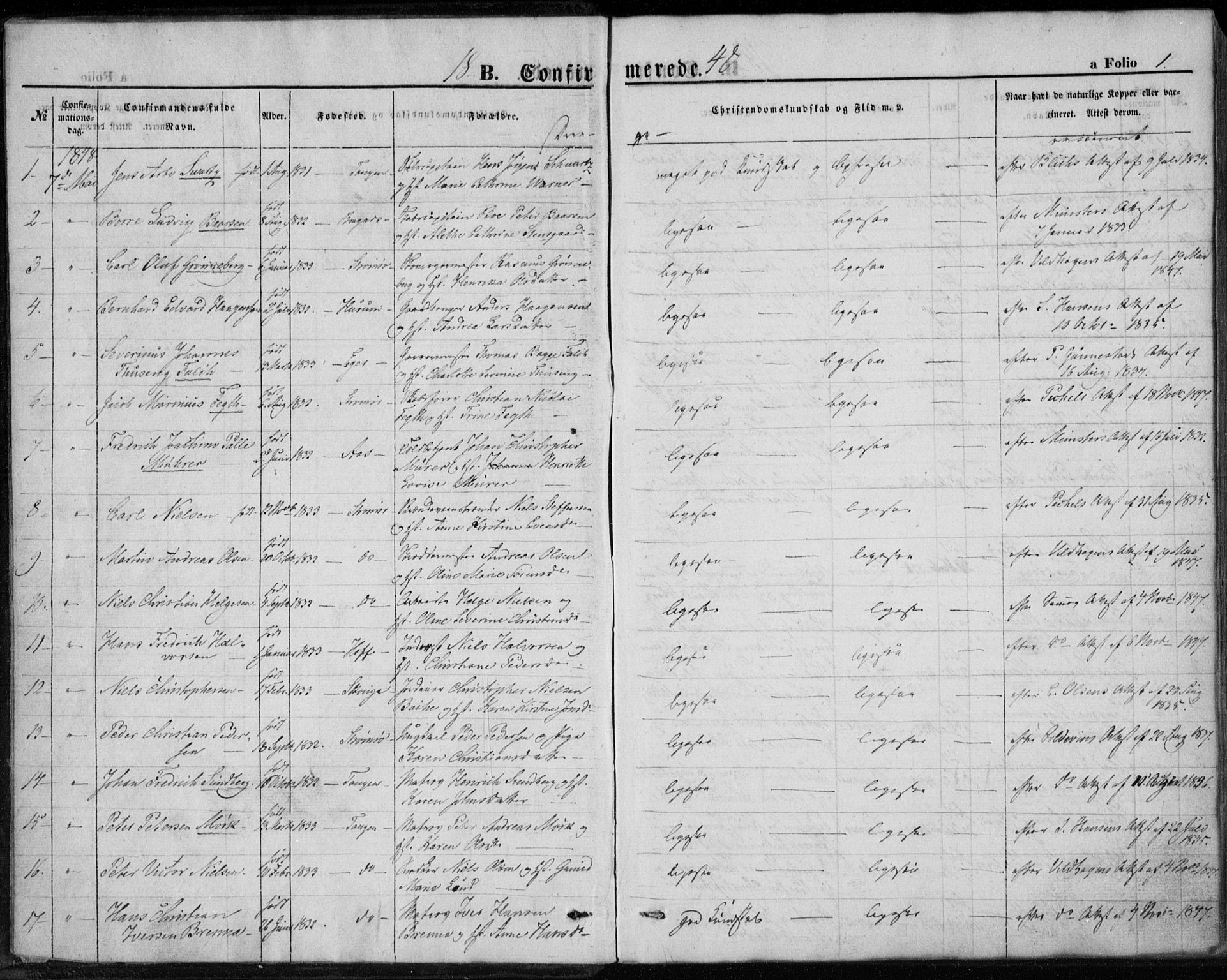 Strømsø kirkebøker, AV/SAKO-A-246/F/Fa/L0017: Parish register (official) no. I 17, 1848-1865, p. 1