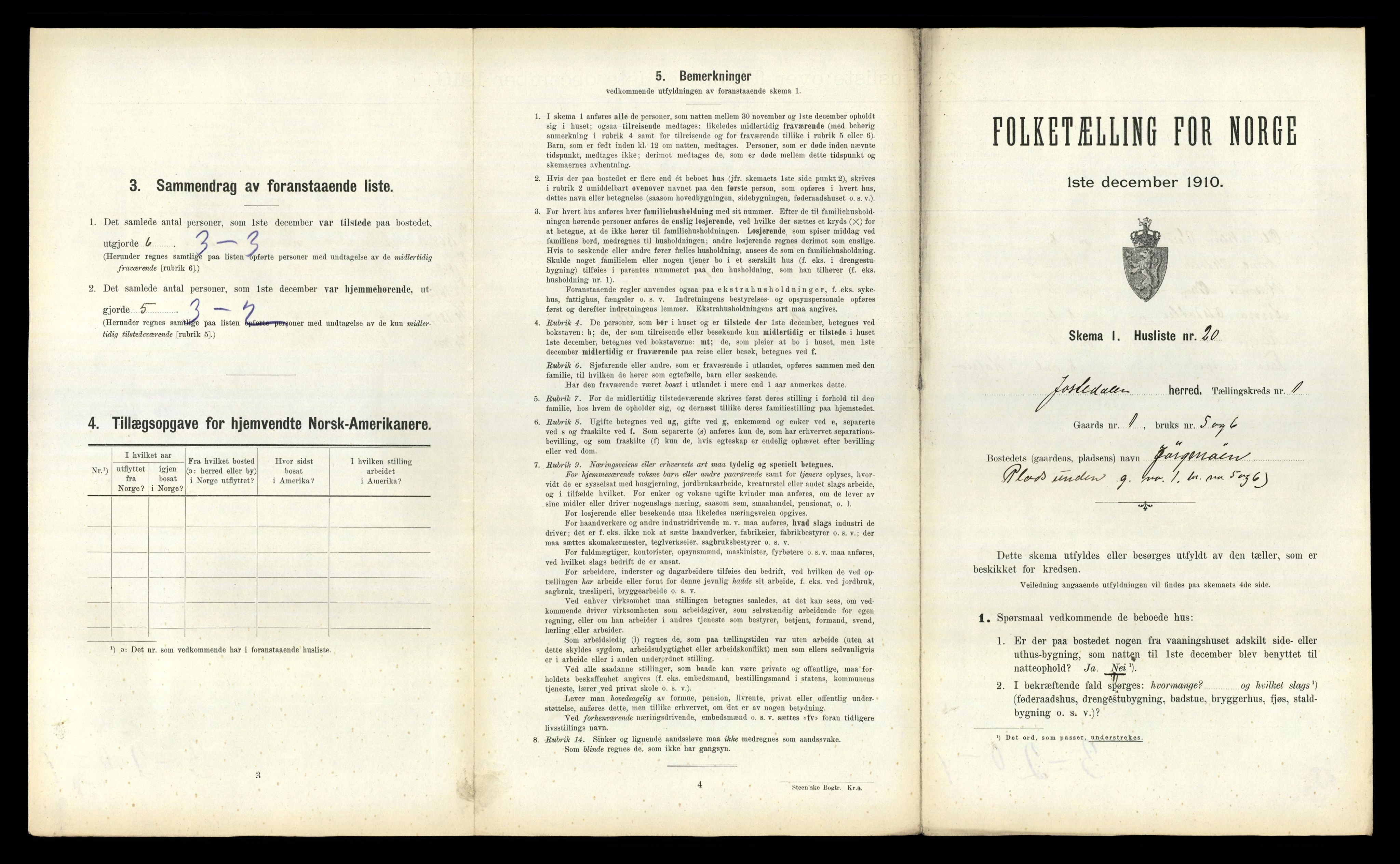 RA, 1910 census for Jostedal, 1910, p. 61