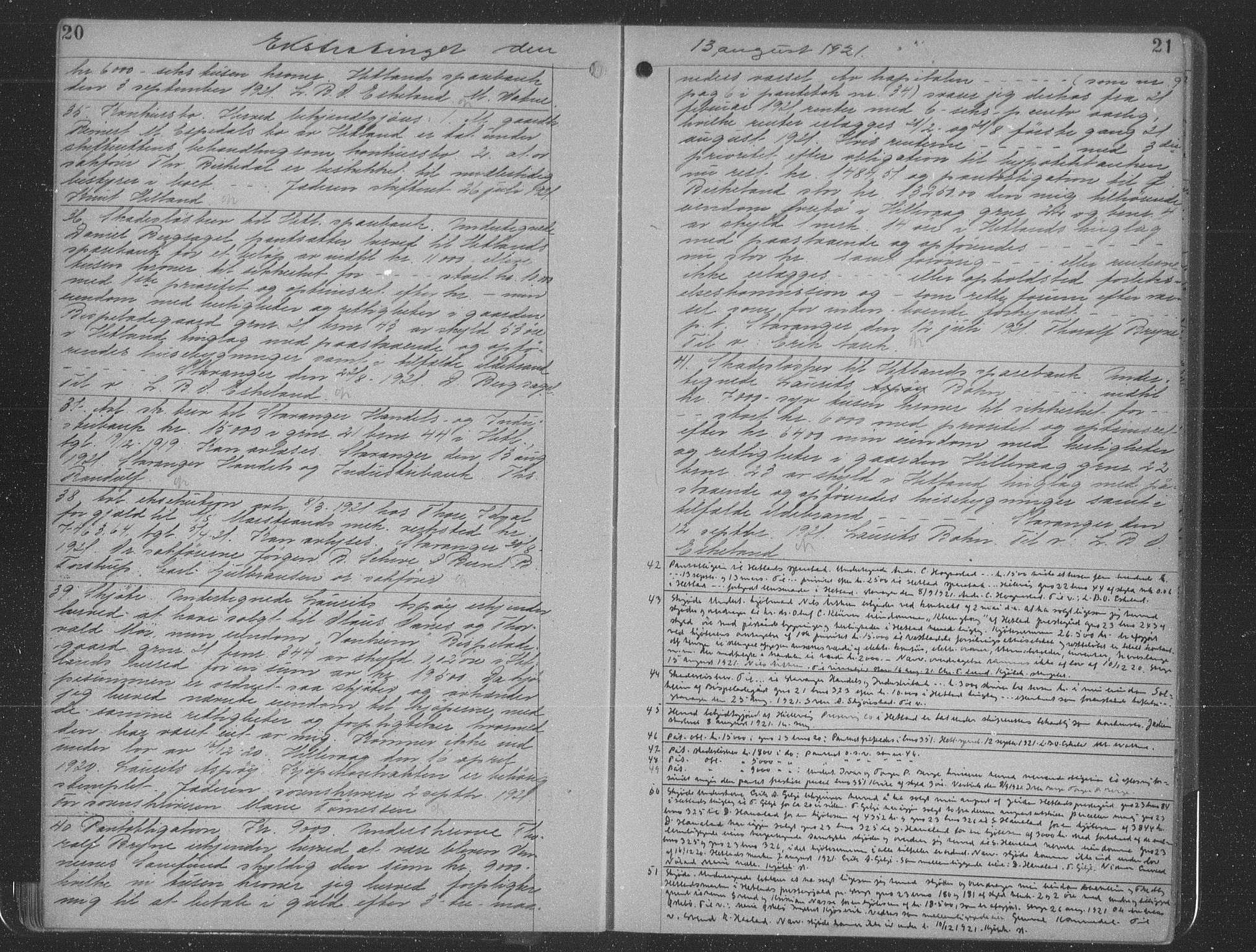 Jæren sorenskriveri, SAST/A-100310/01/4/41/41BF/L0039: Mortgage book no. 35a, 1921-1922, p. 20-21