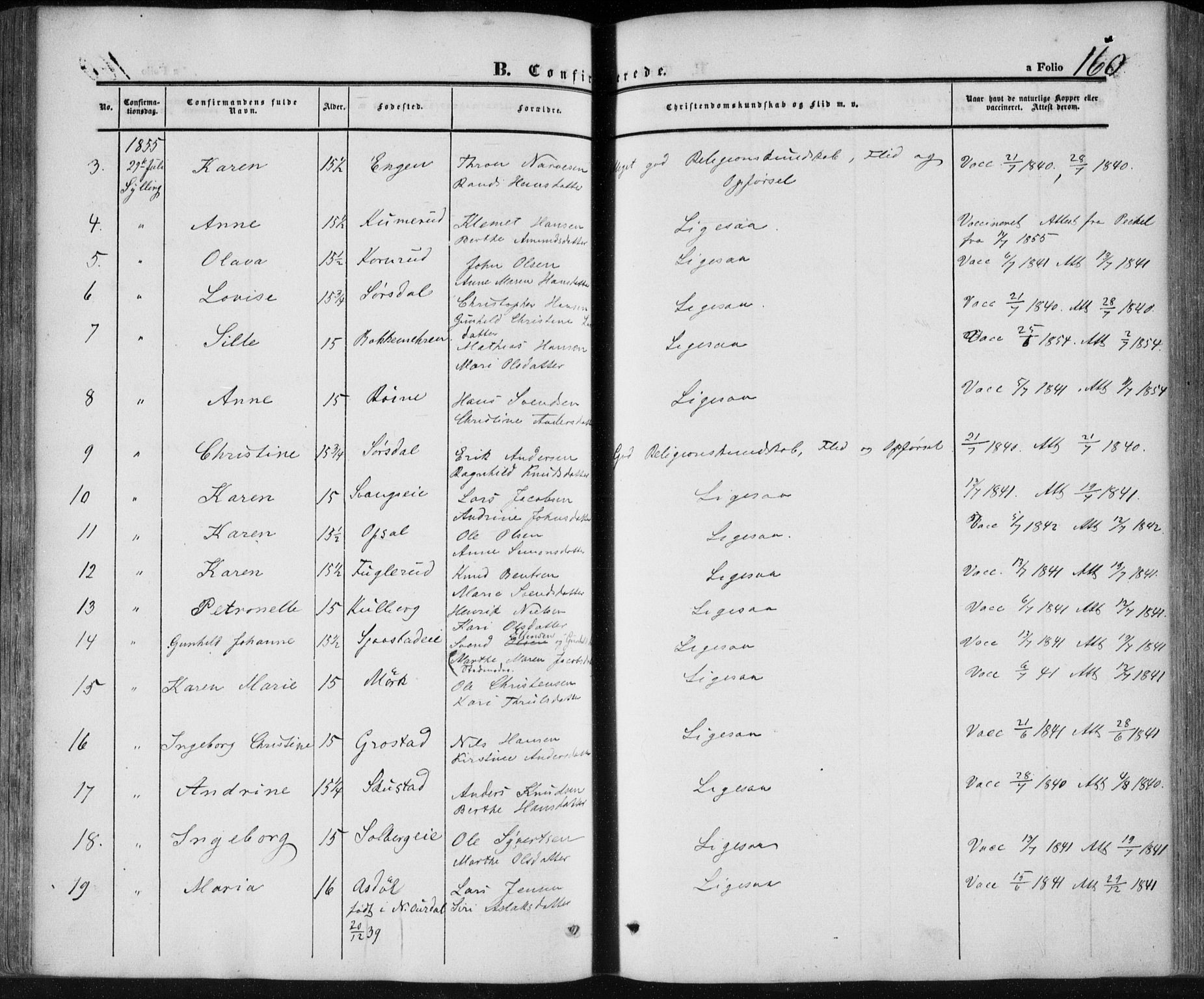 Lier kirkebøker, SAKO/A-230/F/Fa/L0012: Parish register (official) no. I 12, 1854-1864, p. 160