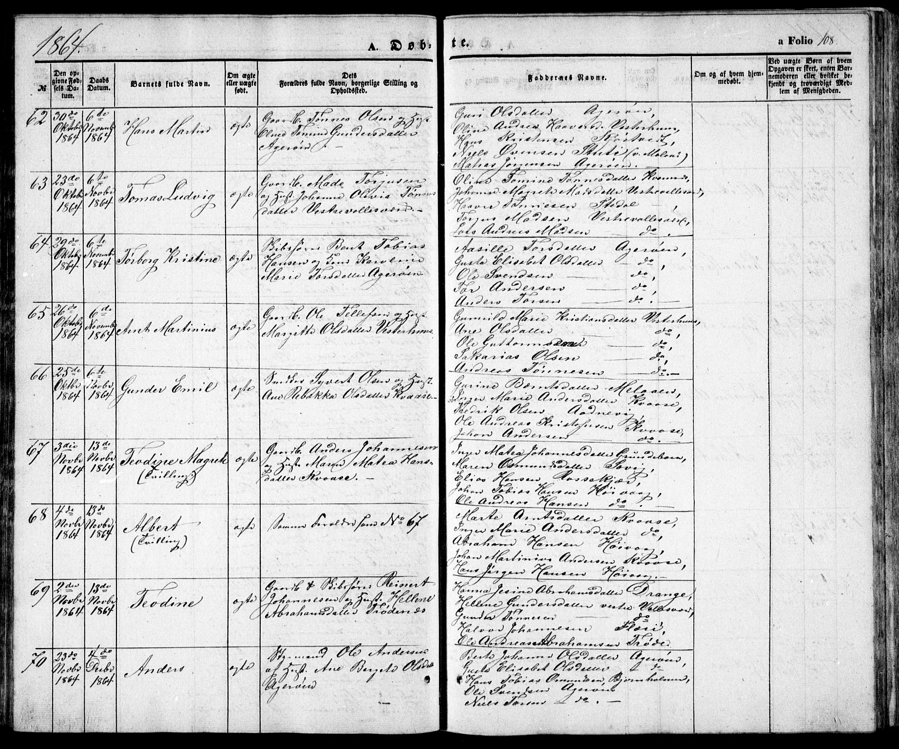 Høvåg sokneprestkontor, SAK/1111-0025/F/Fb/L0002: Parish register (copy) no. B 2, 1847-1869, p. 108