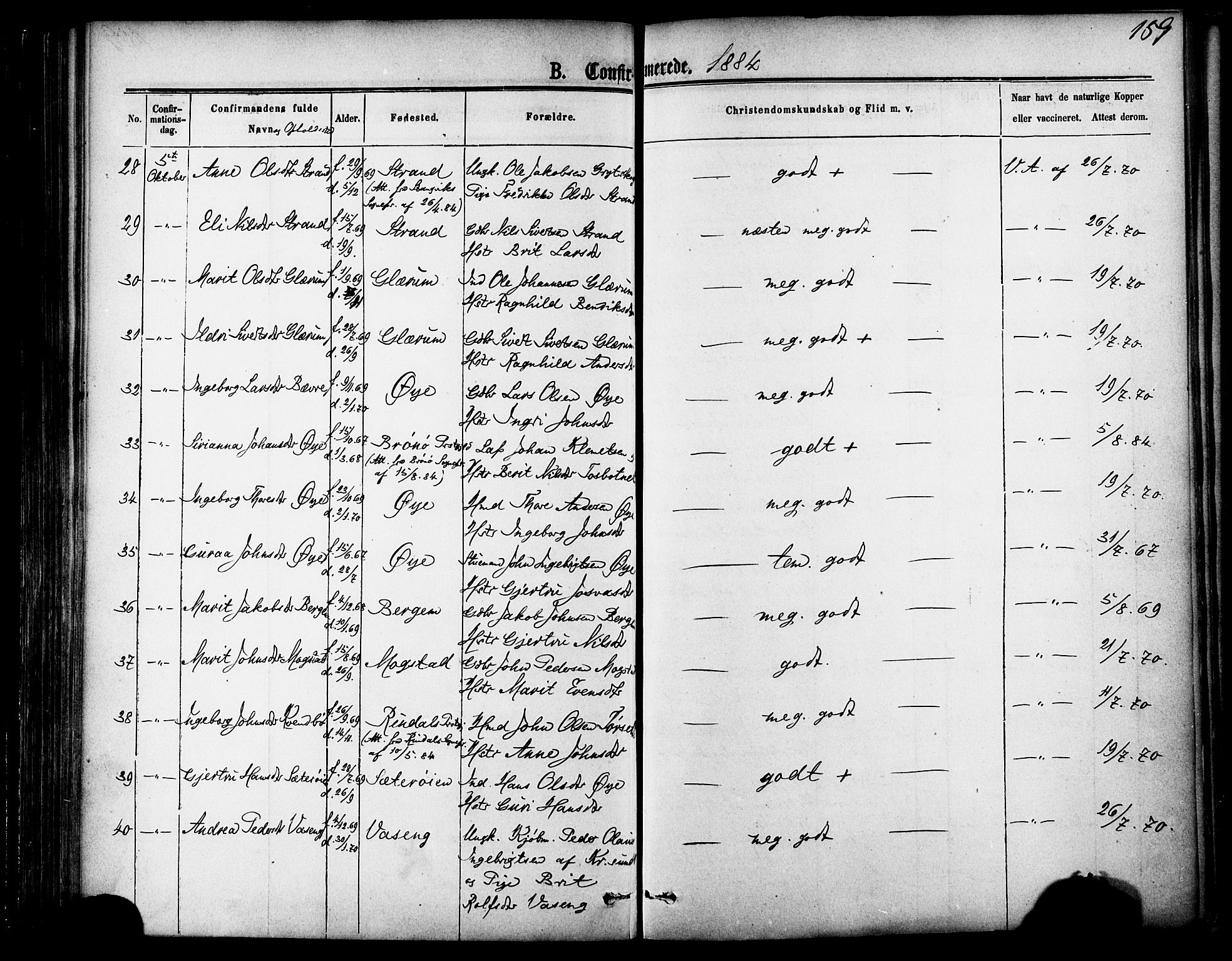 Ministerialprotokoller, klokkerbøker og fødselsregistre - Møre og Romsdal, AV/SAT-A-1454/595/L1046: Parish register (official) no. 595A08, 1874-1884, p. 159