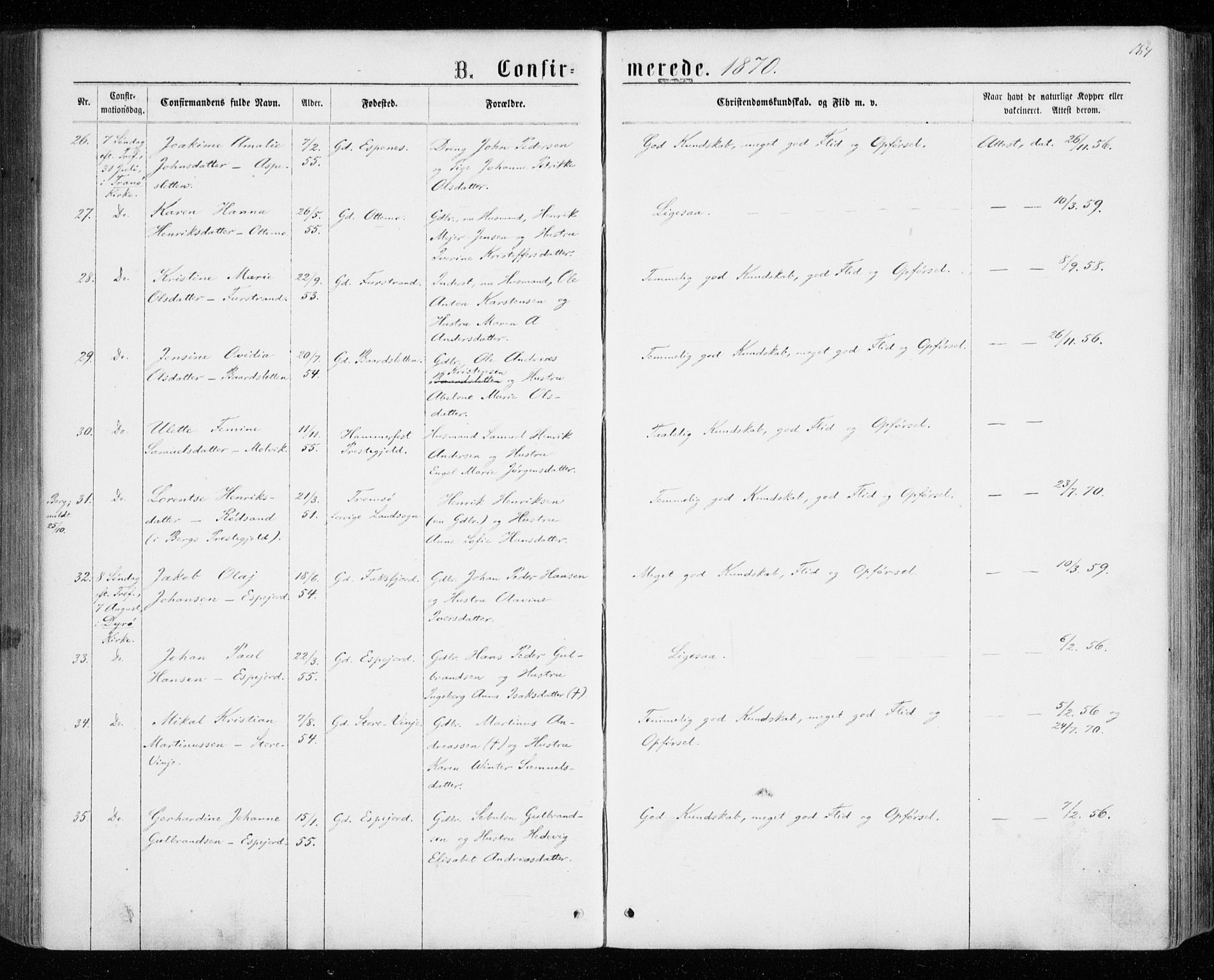 Tranøy sokneprestkontor, AV/SATØ-S-1313/I/Ia/Iaa/L0008kirke: Parish register (official) no. 8, 1867-1877, p. 164