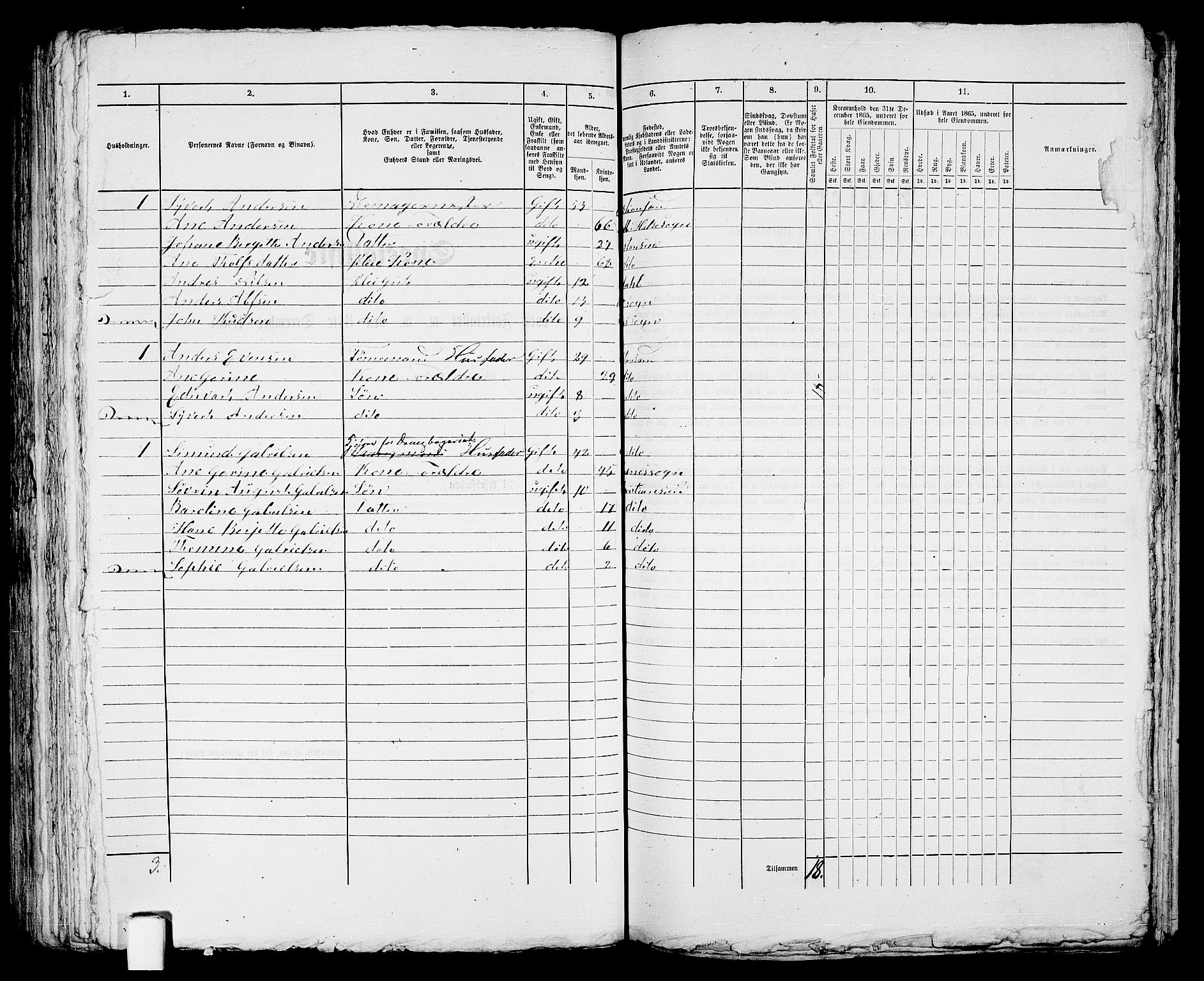 RA, 1865 census for Kristiansand, 1865, p. 291