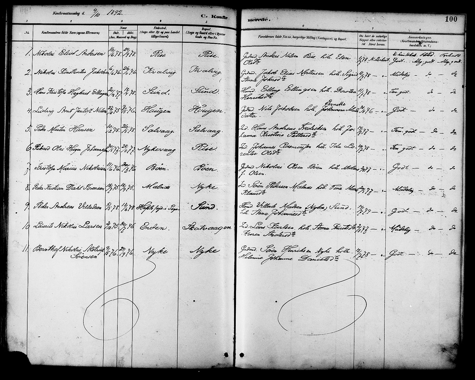 Ministerialprotokoller, klokkerbøker og fødselsregistre - Nordland, AV/SAT-A-1459/892/L1320: Parish register (official) no. 892A01, 1886-1901, p. 100