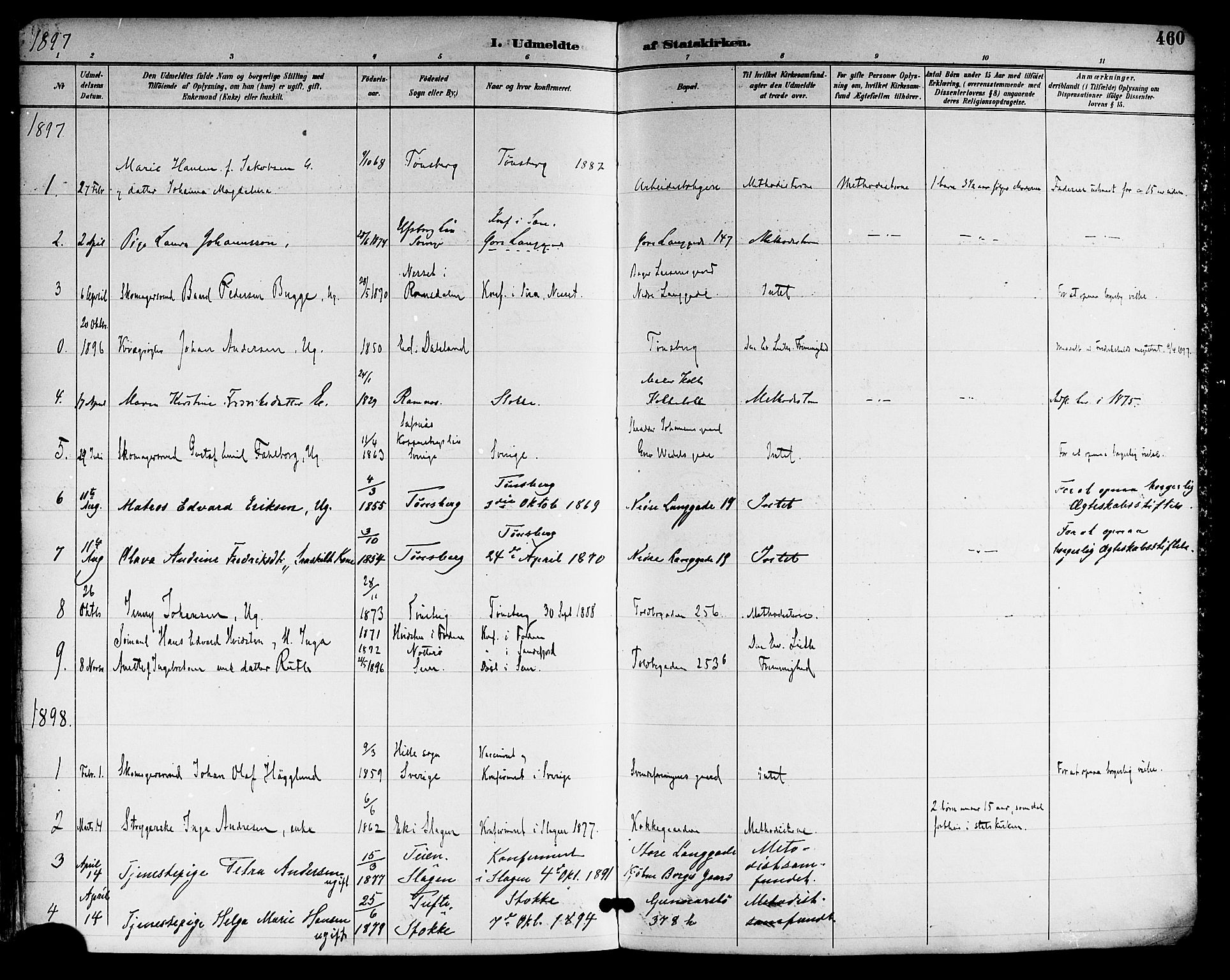 Tønsberg kirkebøker, SAKO/A-330/F/Fa/L0012: Parish register (official) no. I 12, 1891-1899, p. 460