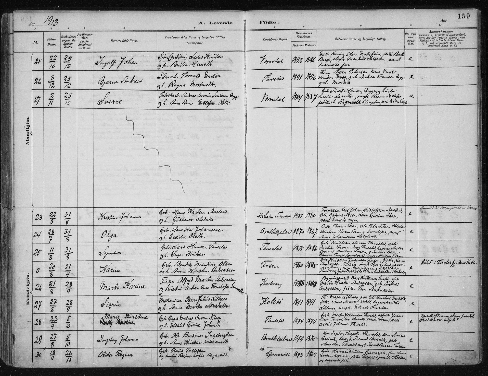 Avaldsnes sokneprestkontor, AV/SAST-A -101851/H/Ha/Haa/L0017: Parish register (official) no. A 17, 1889-1920, p. 159